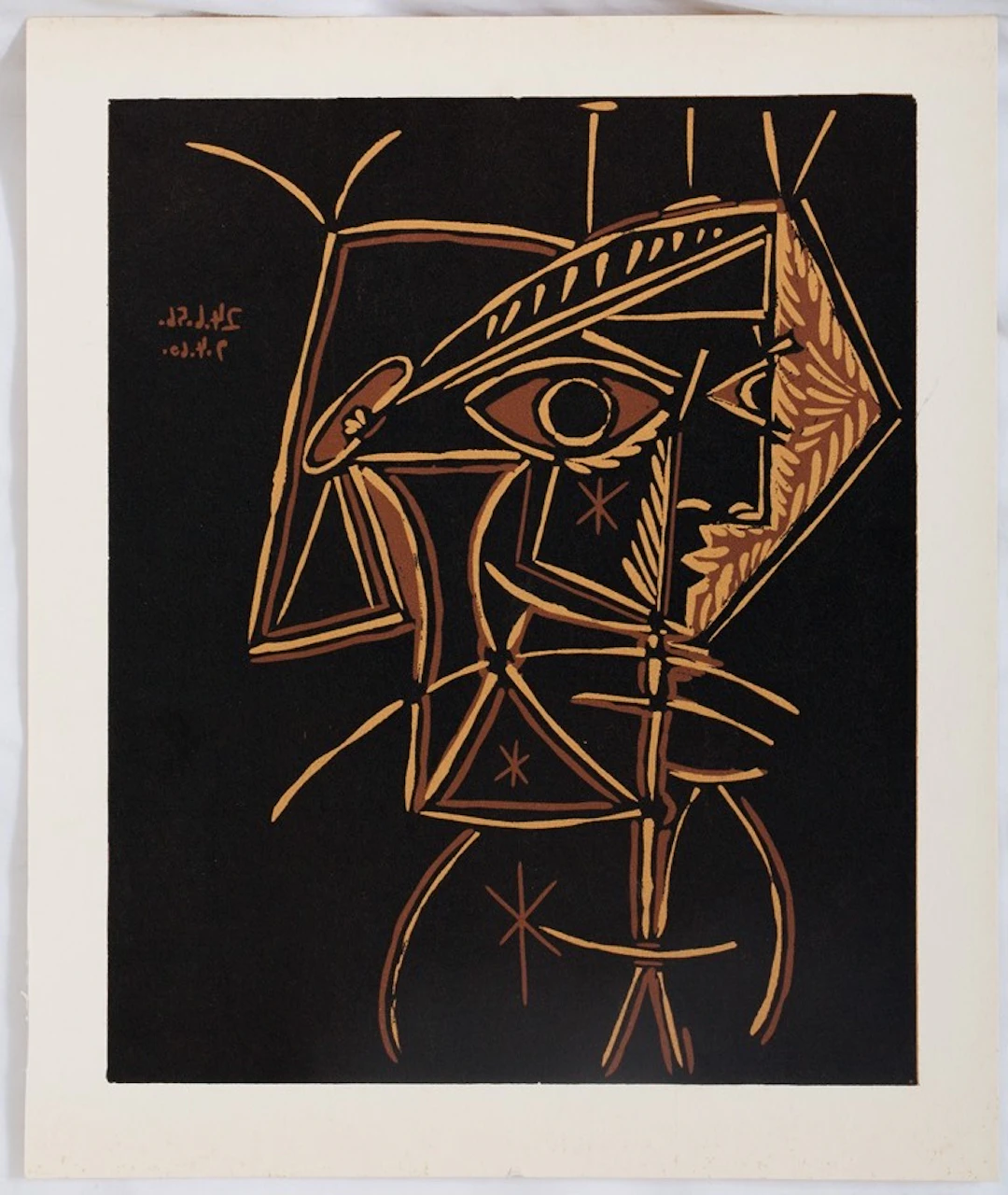 Pablo PICASSO : Tête de faune - Linogravure