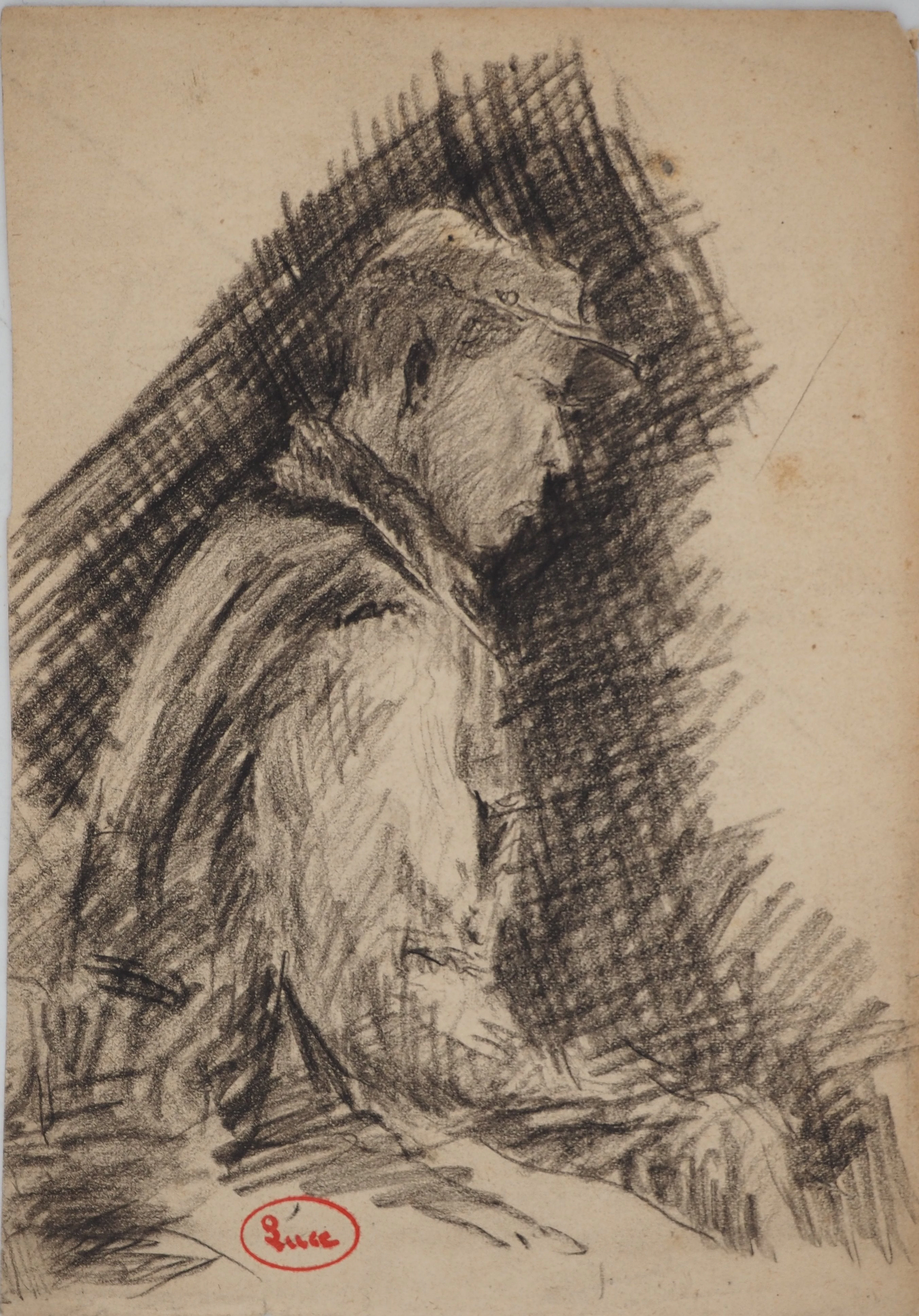 Maximilien LUCE : L'ouvrier à la casquette, Dessin original signé