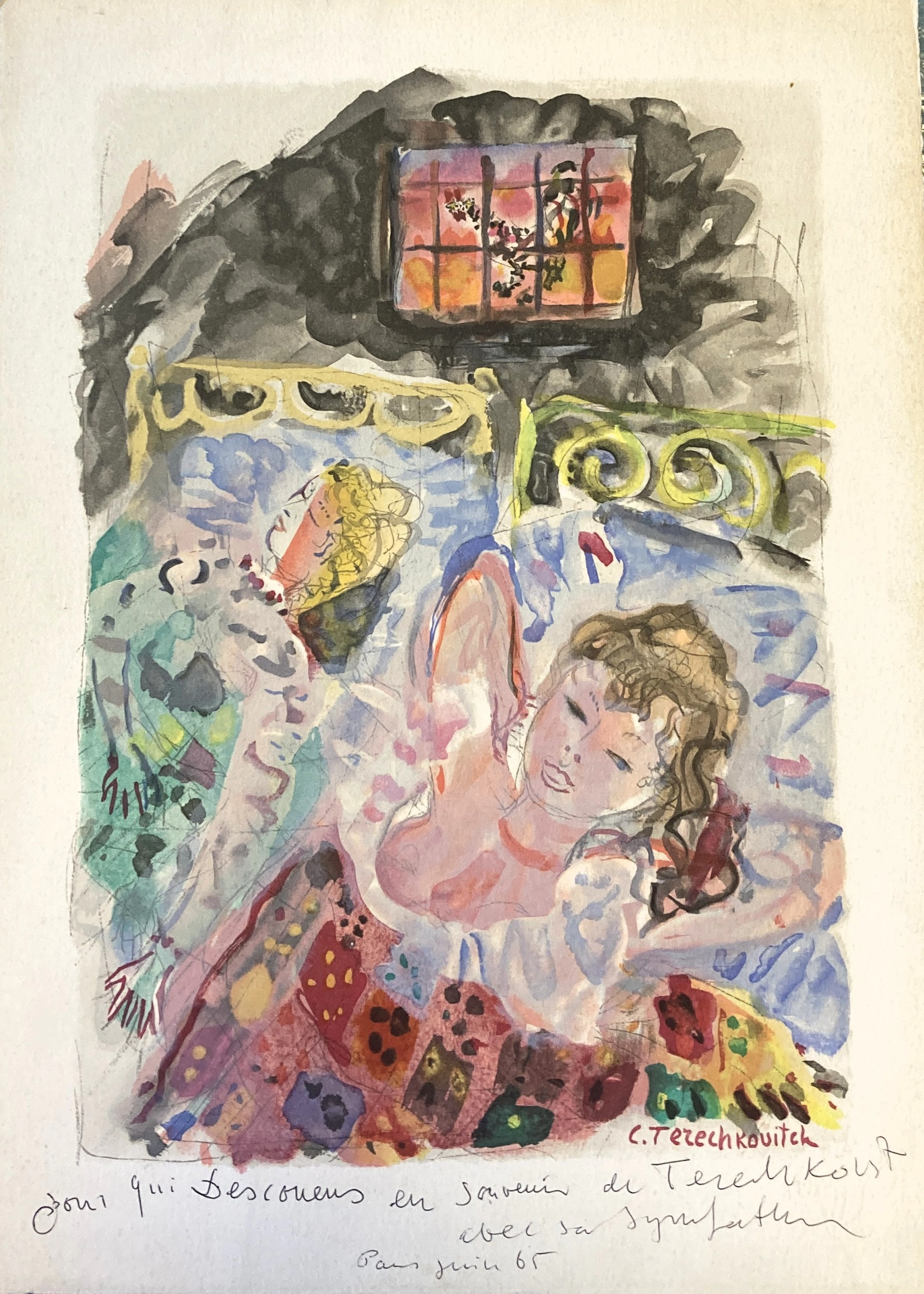 Constantin TERECHKOVITCH - Deux femmes se reposant , 1961, gravure