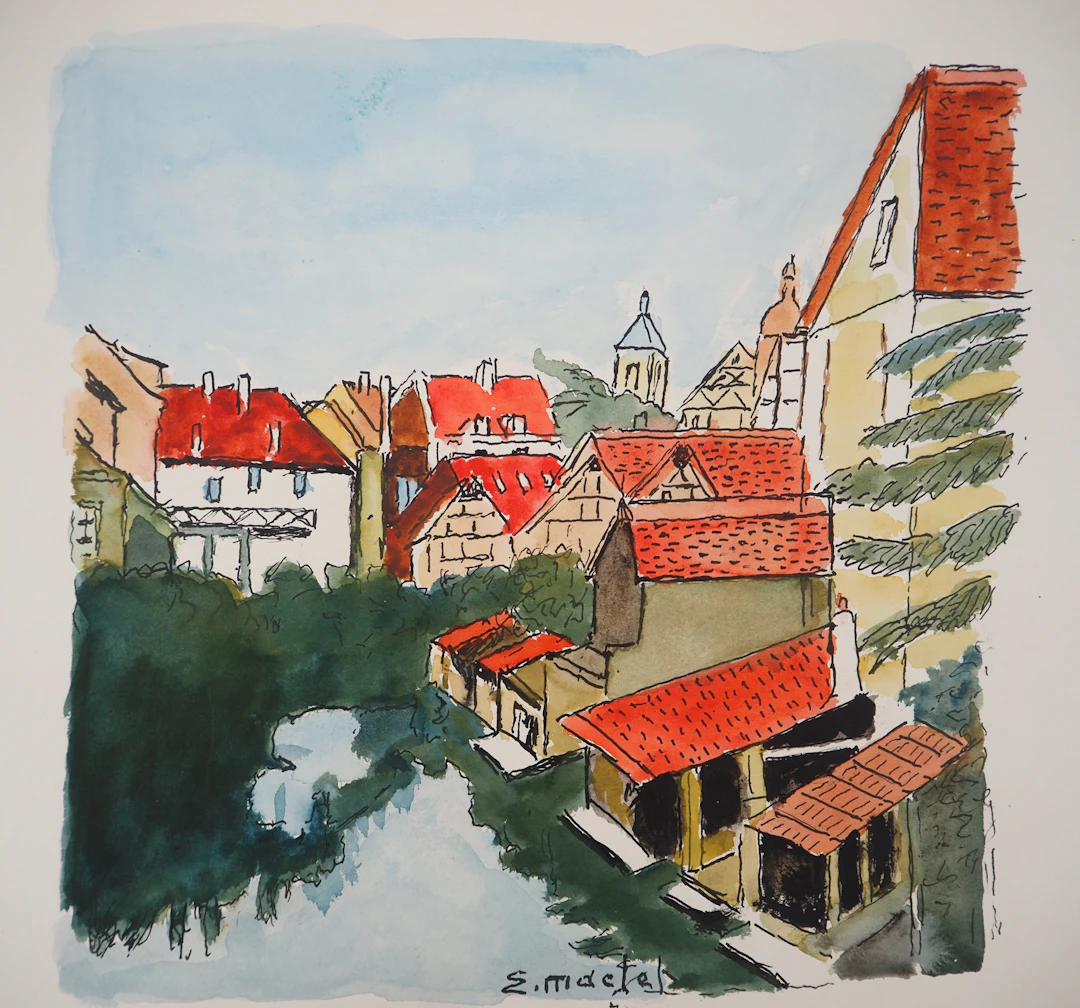 Elisée MACLET : La Petite France à Strasbourg - Aquarelle signée