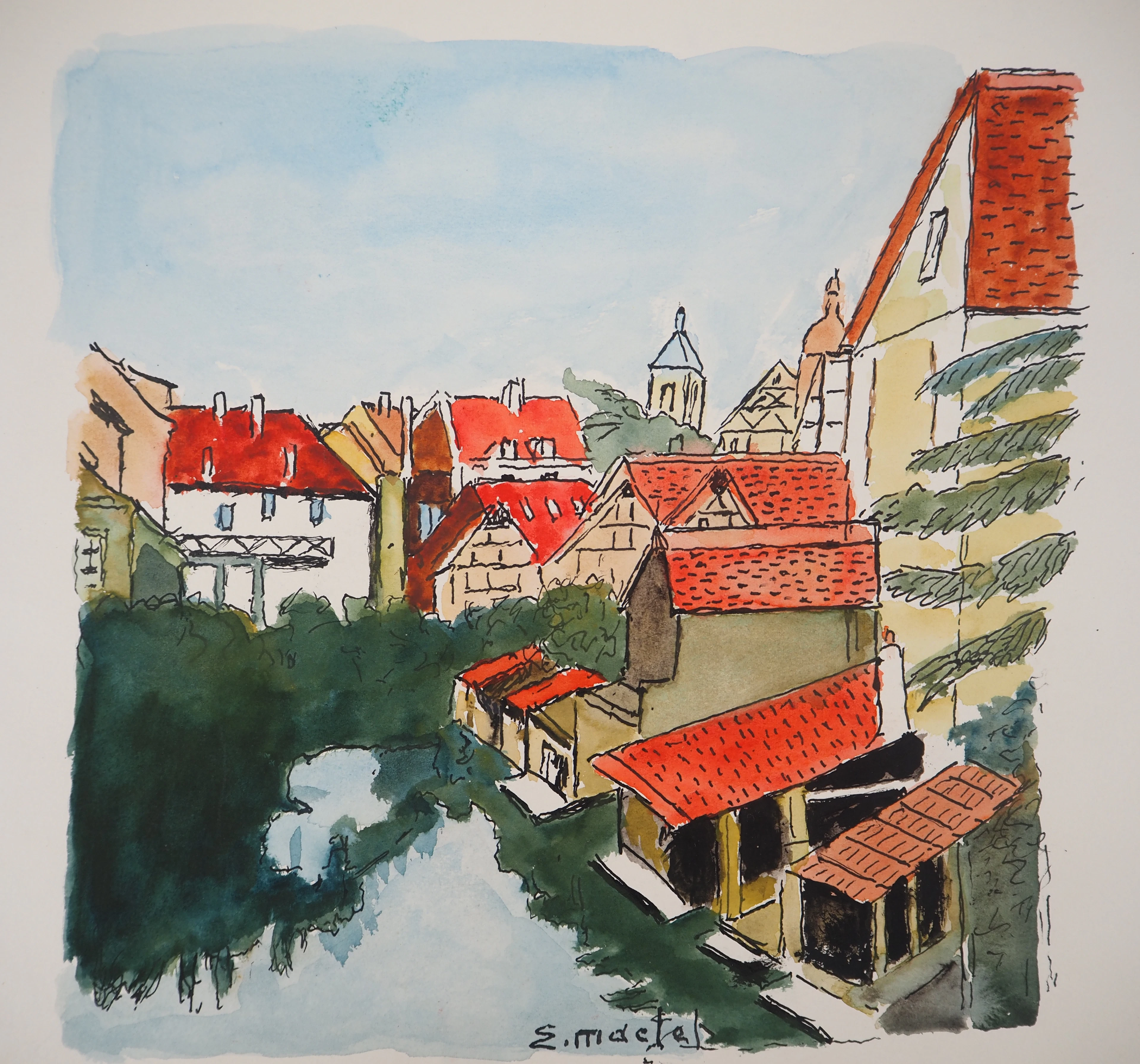 Elisée MACLET : La Petite France à Strasbourg - Aquarelle signée
