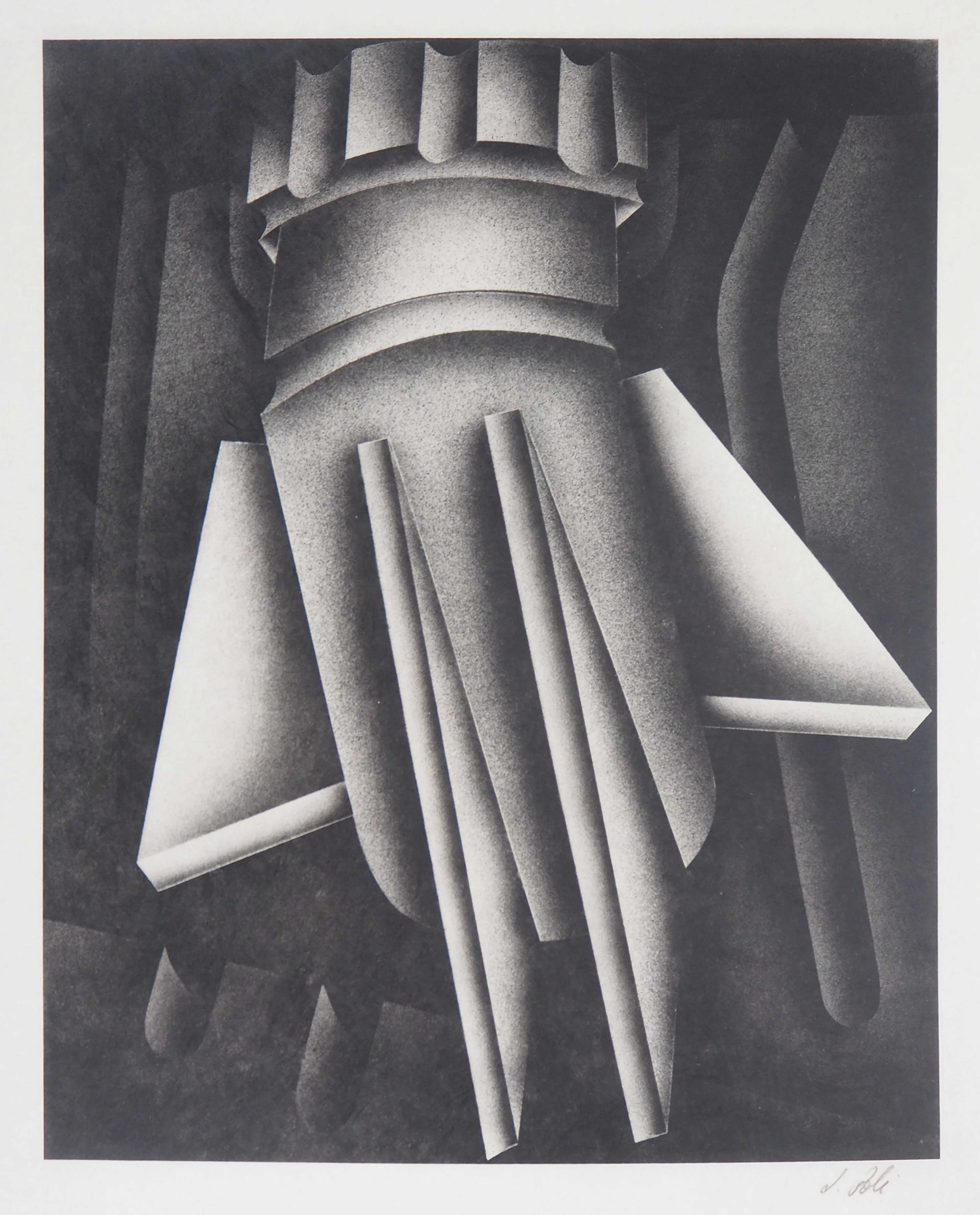 Jacques POLI : Fusée surréaliste - Lithographie originale signée