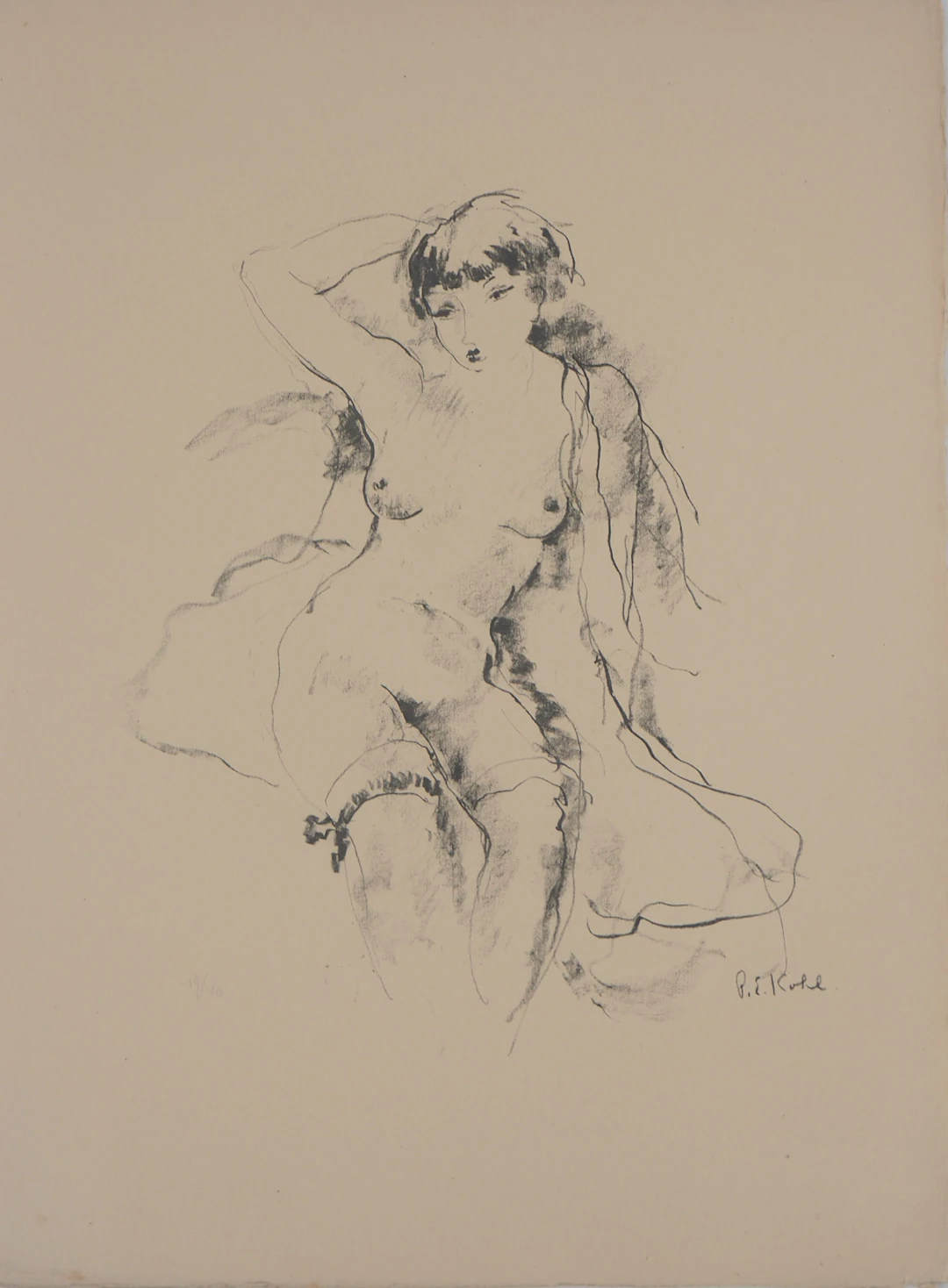 Pierre-Ernest KOHL - Nu aux jarretelles - Lithographie originale signée