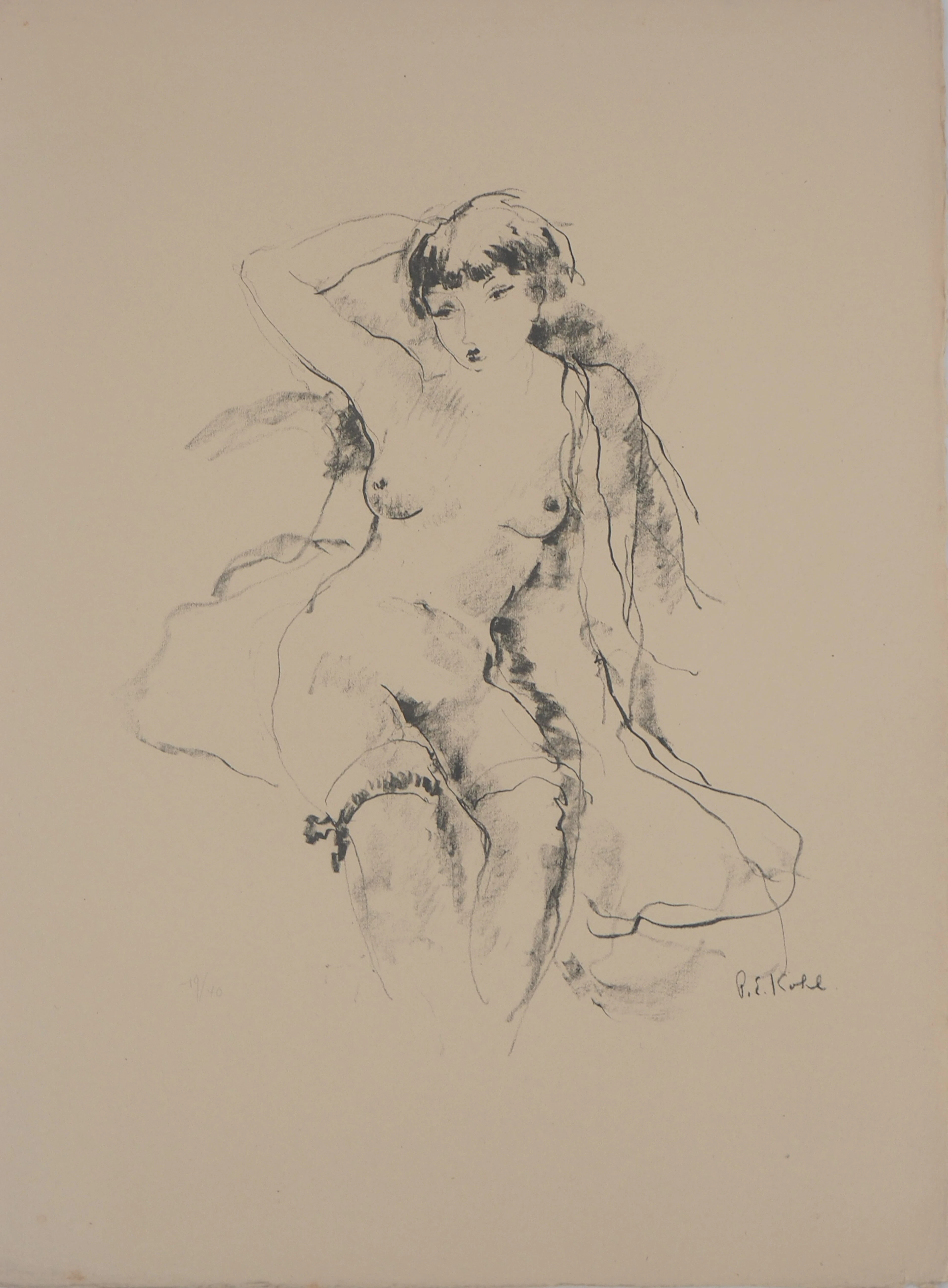 Pierre-Ernest KOHL - Nu aux jarretelles - Lithographie originale signée