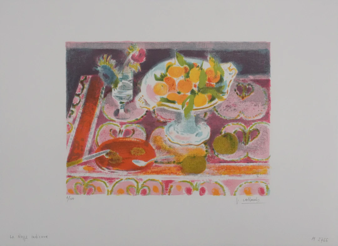 Paul COLLOMB : La nappe indienne, Lithographie originale signée