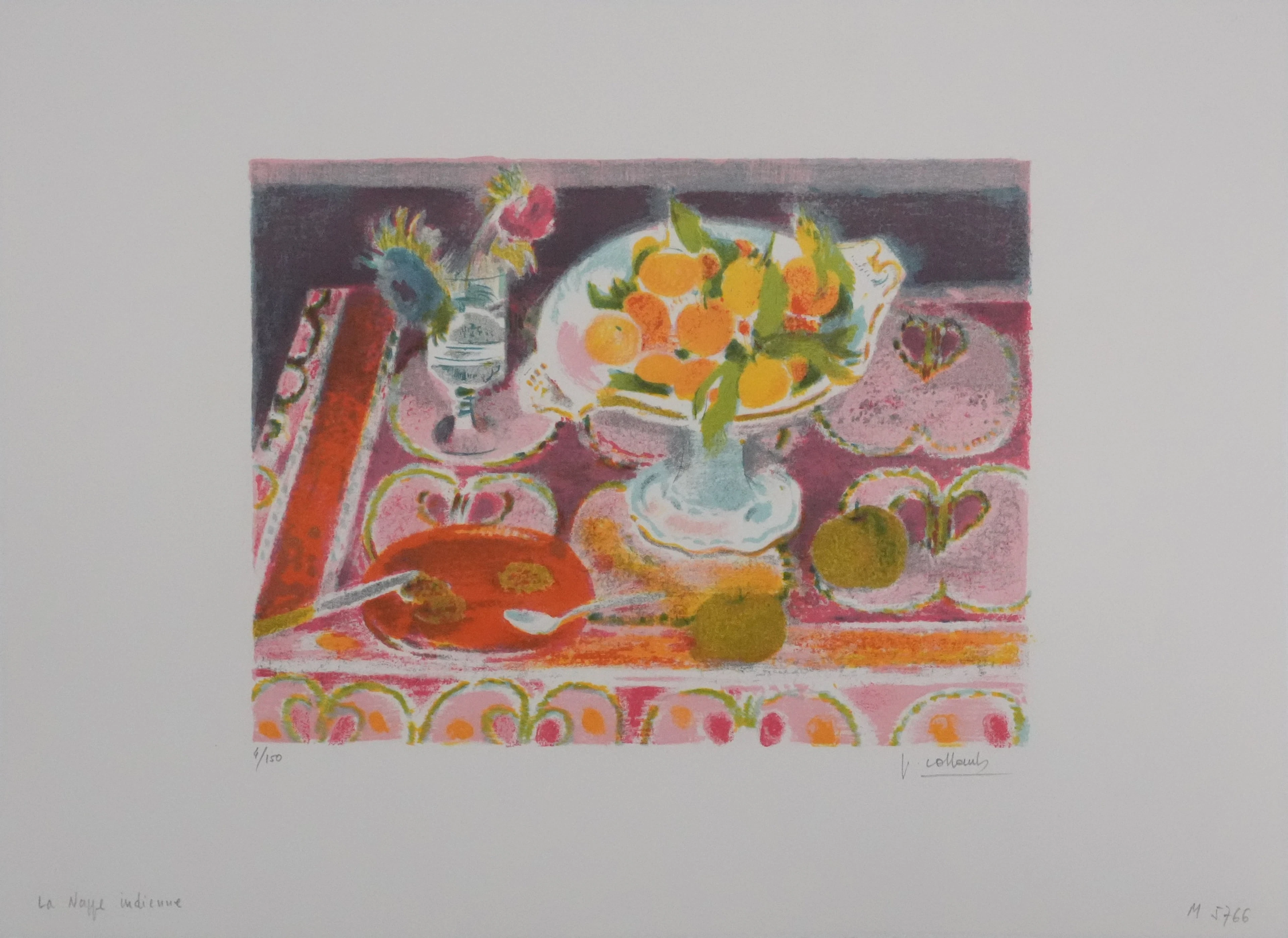 Paul COLLOMB : La nappe indienne, Lithographie originale signée