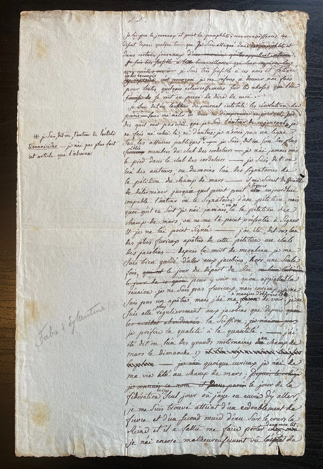 FABRE D’EGLANTINE – Lettre autographe - révolution française