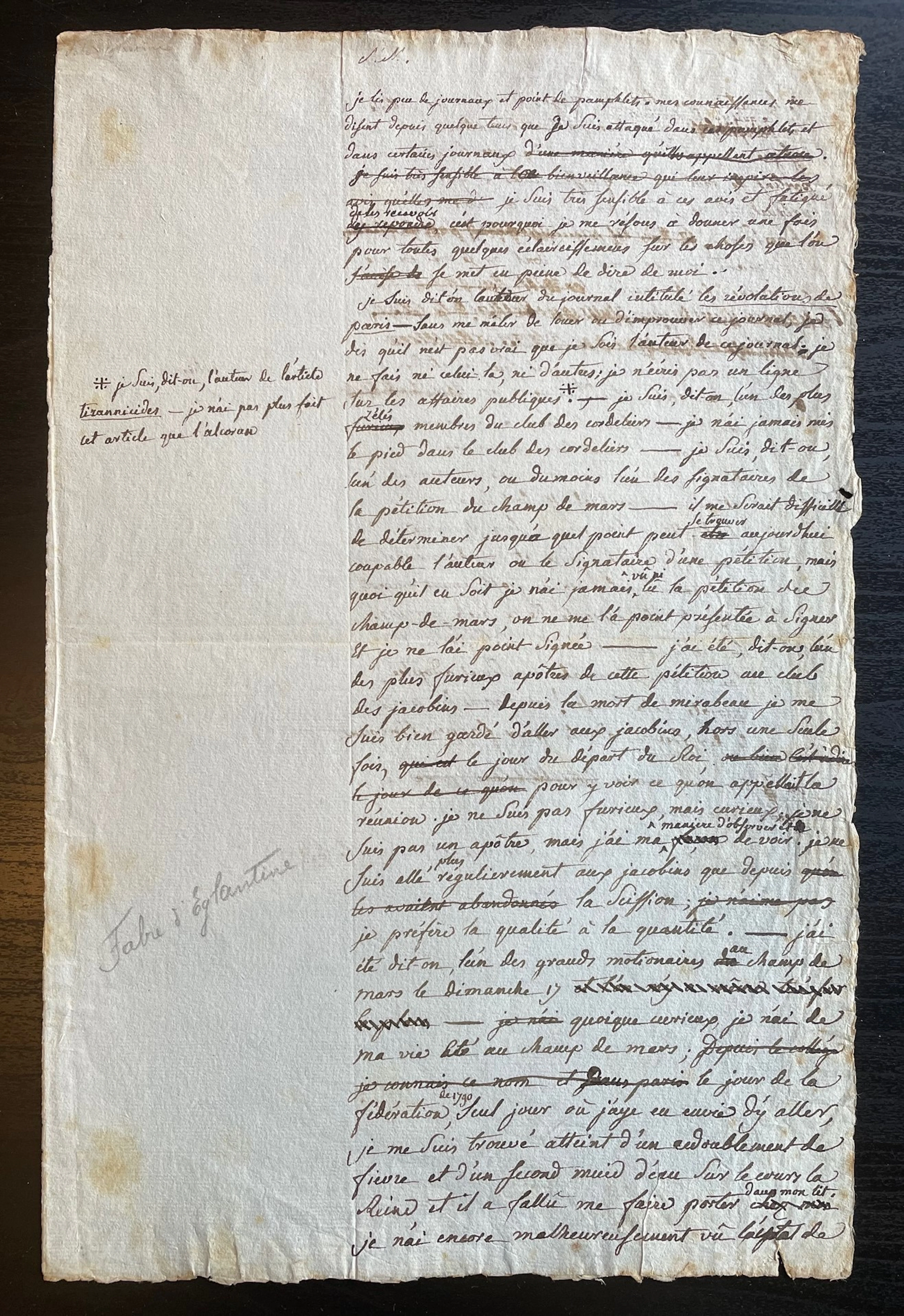 FABRE D’EGLANTINE – Lettre autographe - révolution française