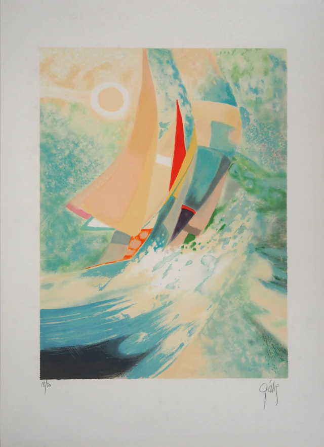 Daniel GELIS : Régate en haute mer - Lithographie Originale Signée