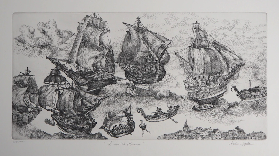Christian LEPERE : L’Invincible armada - Gravure originale signée