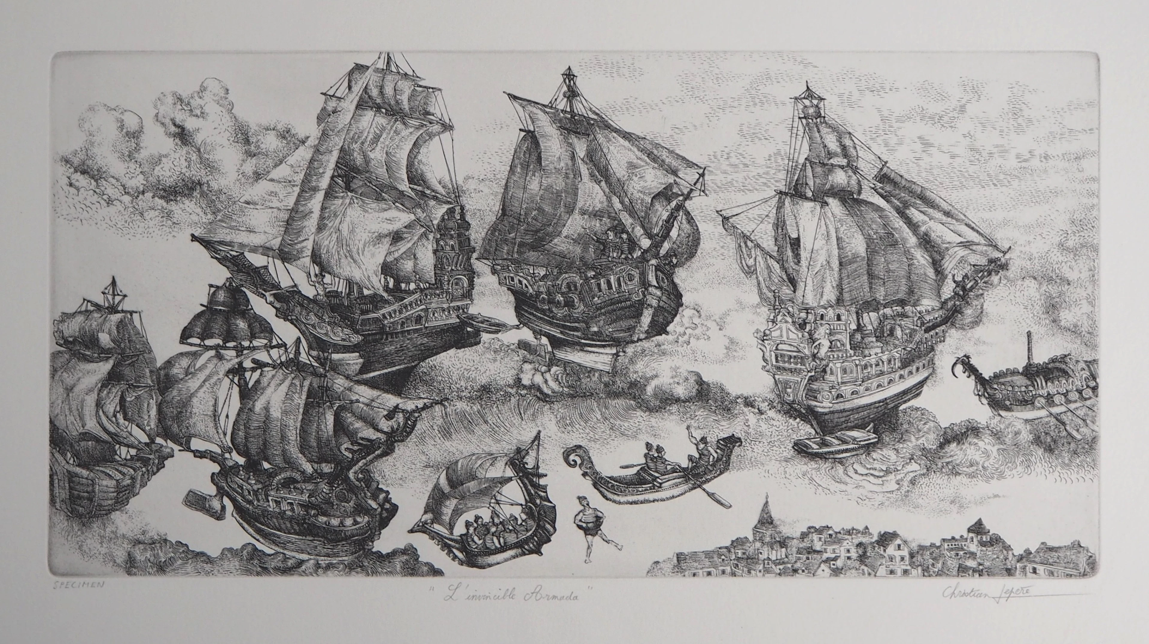 Christian LEPERE : L’Invincible armada - Gravure originale signée