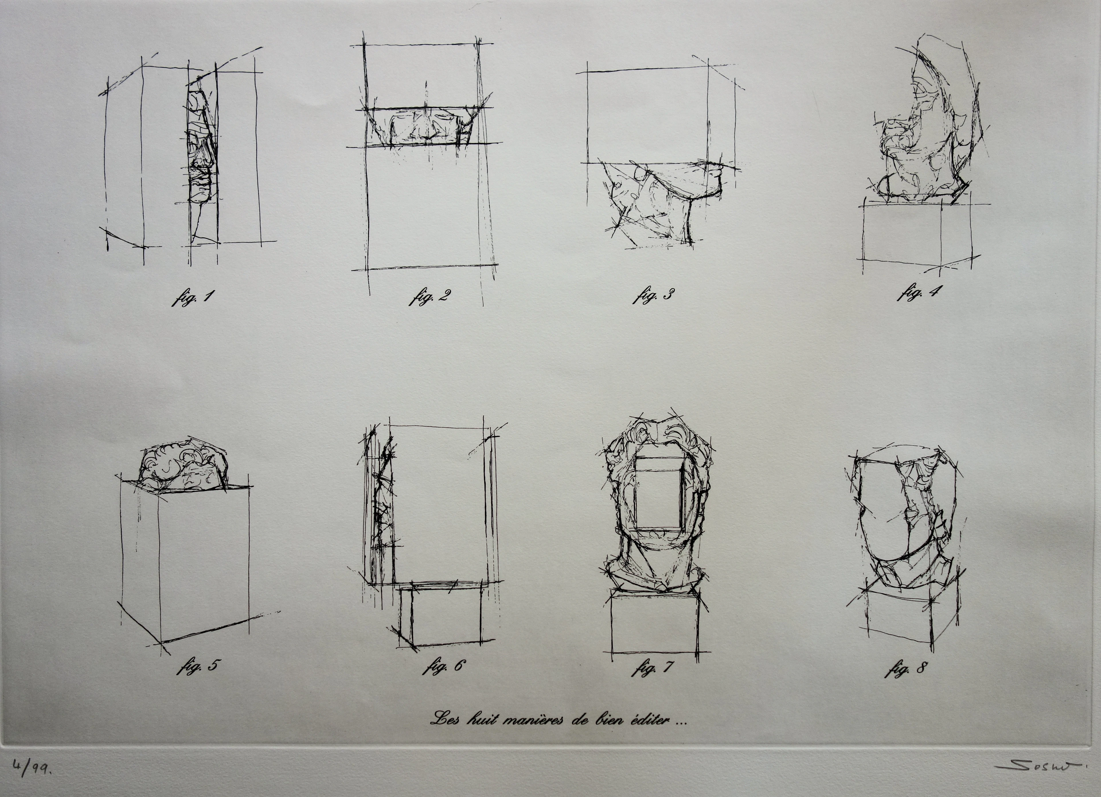 Sacha SOSNO : Huit visages pans coupés, Gravure originale signée