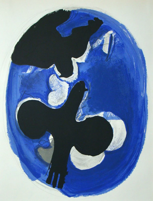 Georges BRAQUE - Deux Oiseaux Sur Fond Bleue, 1955 - Lithographie originale