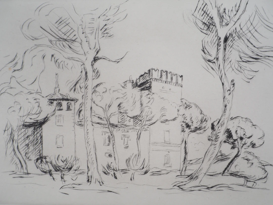 Lucien MAINSSIEUX : Vieux castel romain - Gravure Originale Signée, 1949