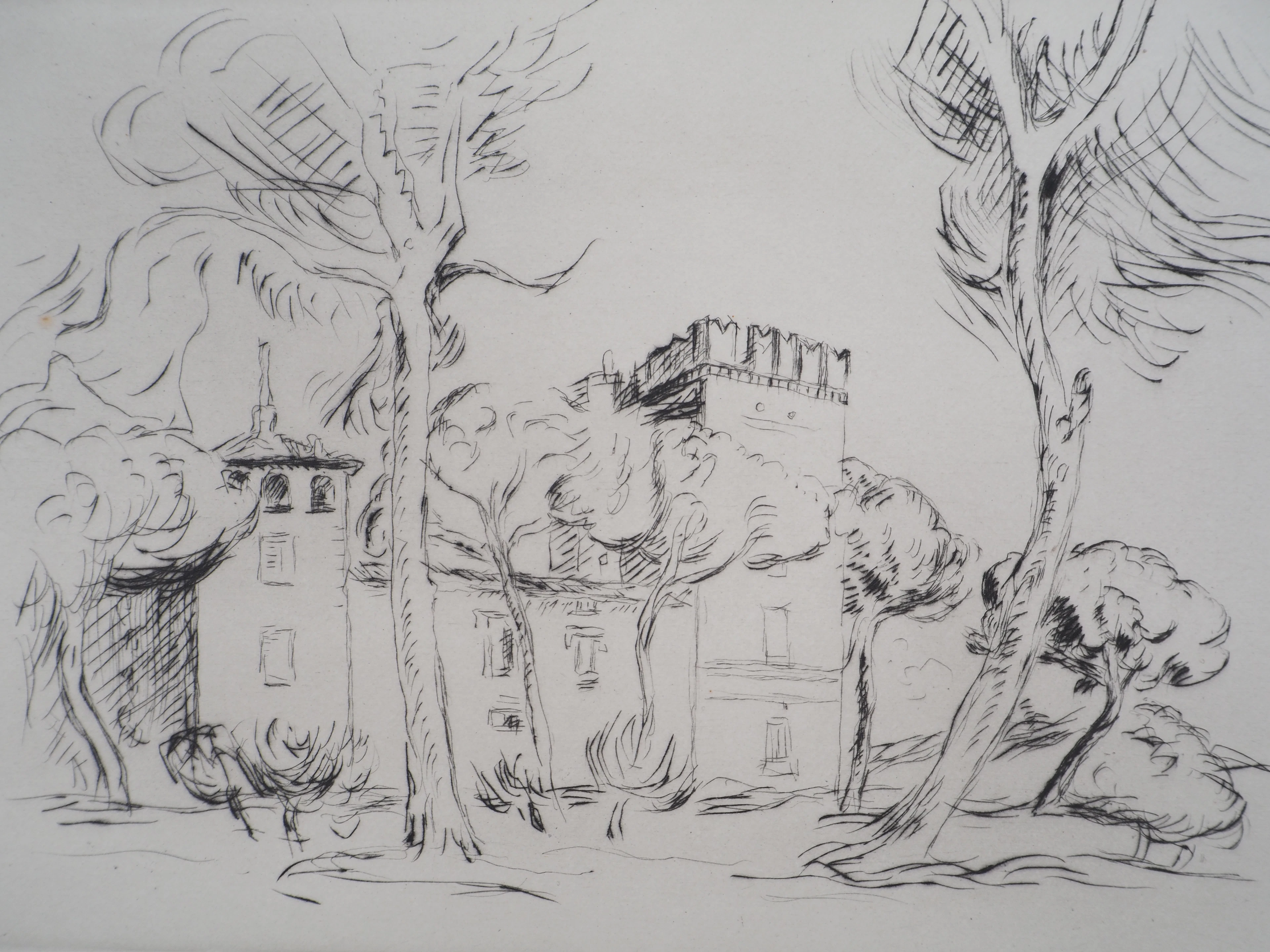 Lucien MAINSSIEUX : Vieux castel romain - Gravure Originale Signée, 1949