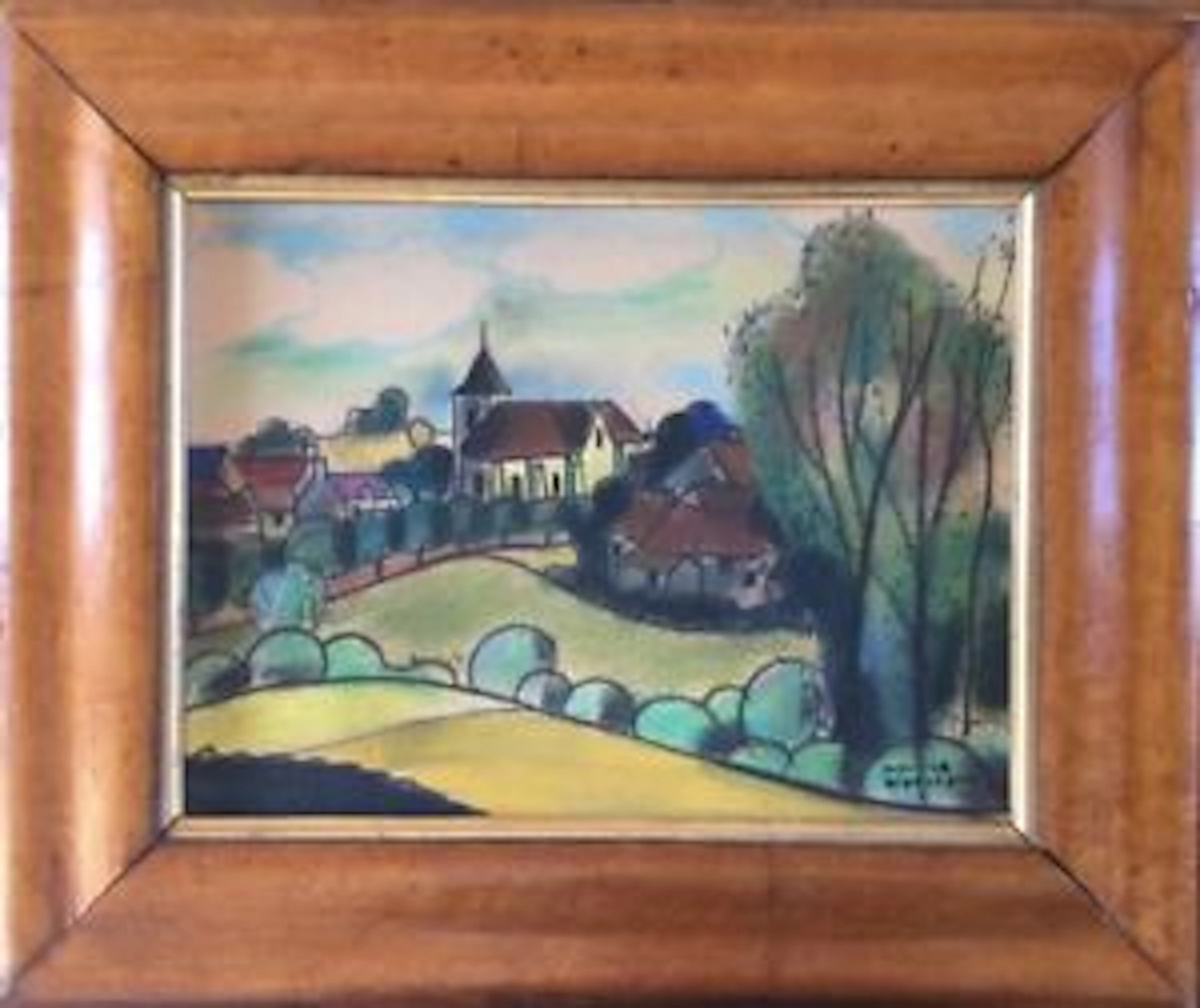 Maurice BLANCHARD - Village, vers 1950 - Pastel signé