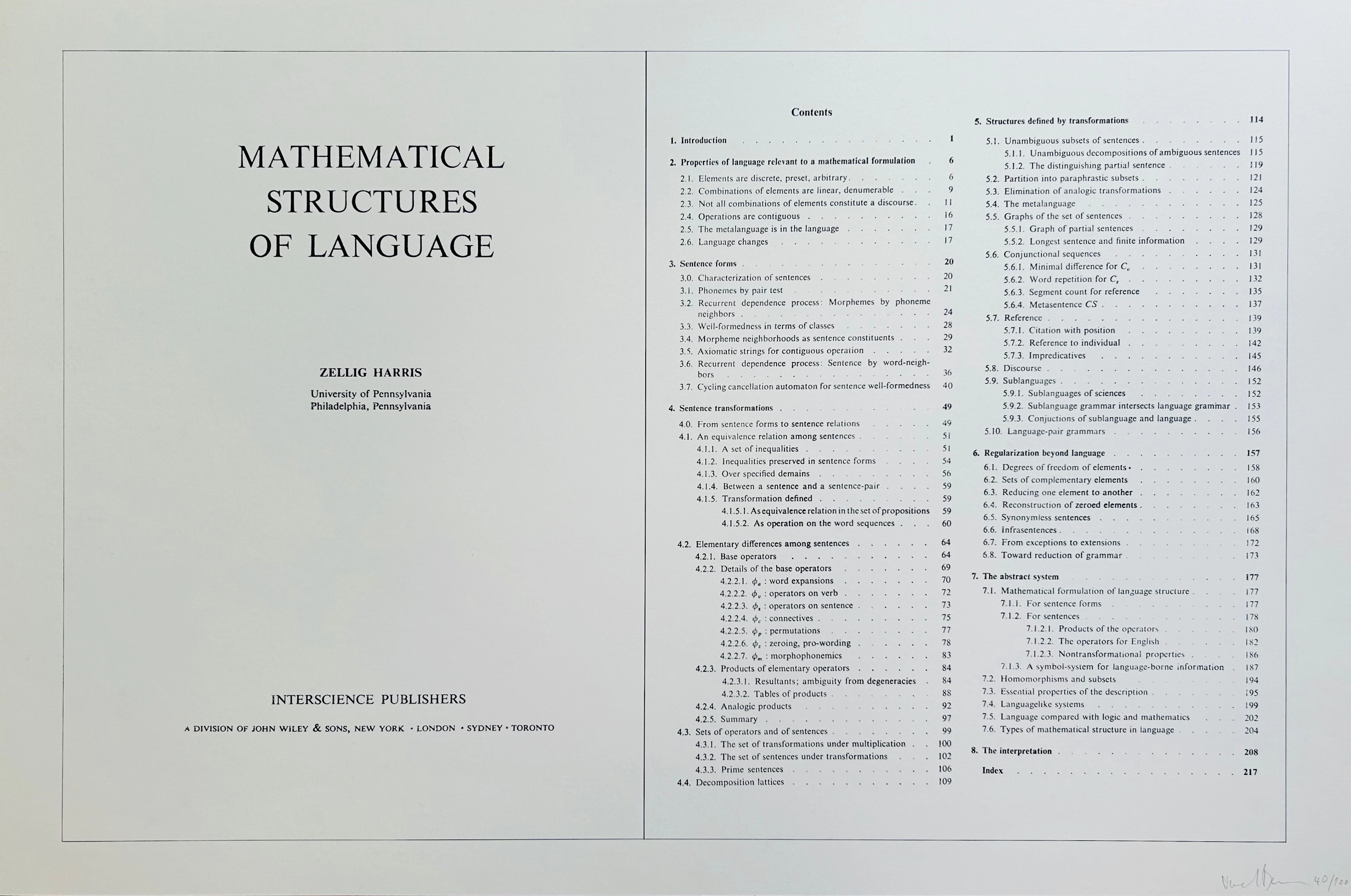 Bernar VENET - Mathematical Structures of Language, 1969 - Lithographie