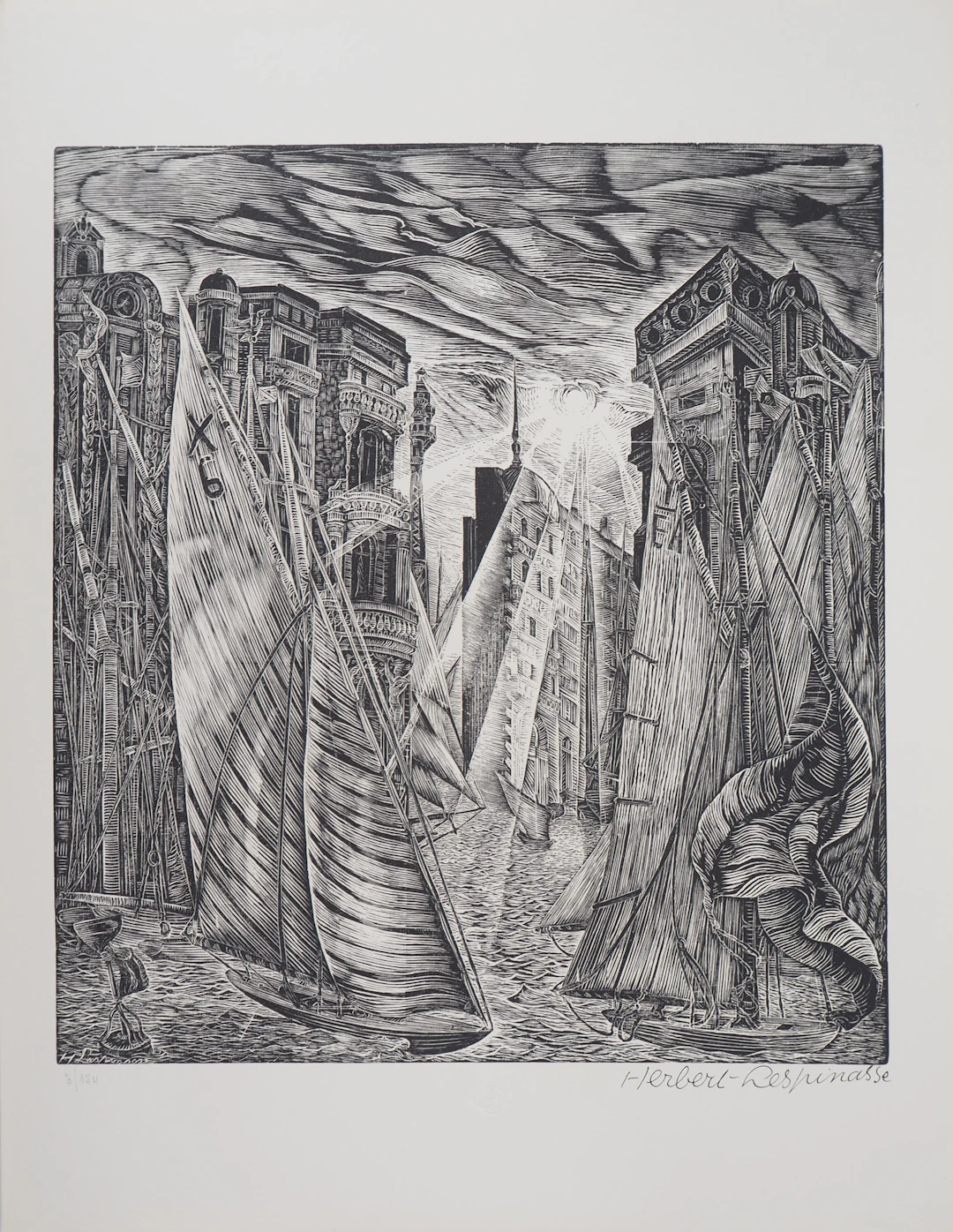 Herbert LESPINASSE : Argosie - Bois gravé original signé, 1922