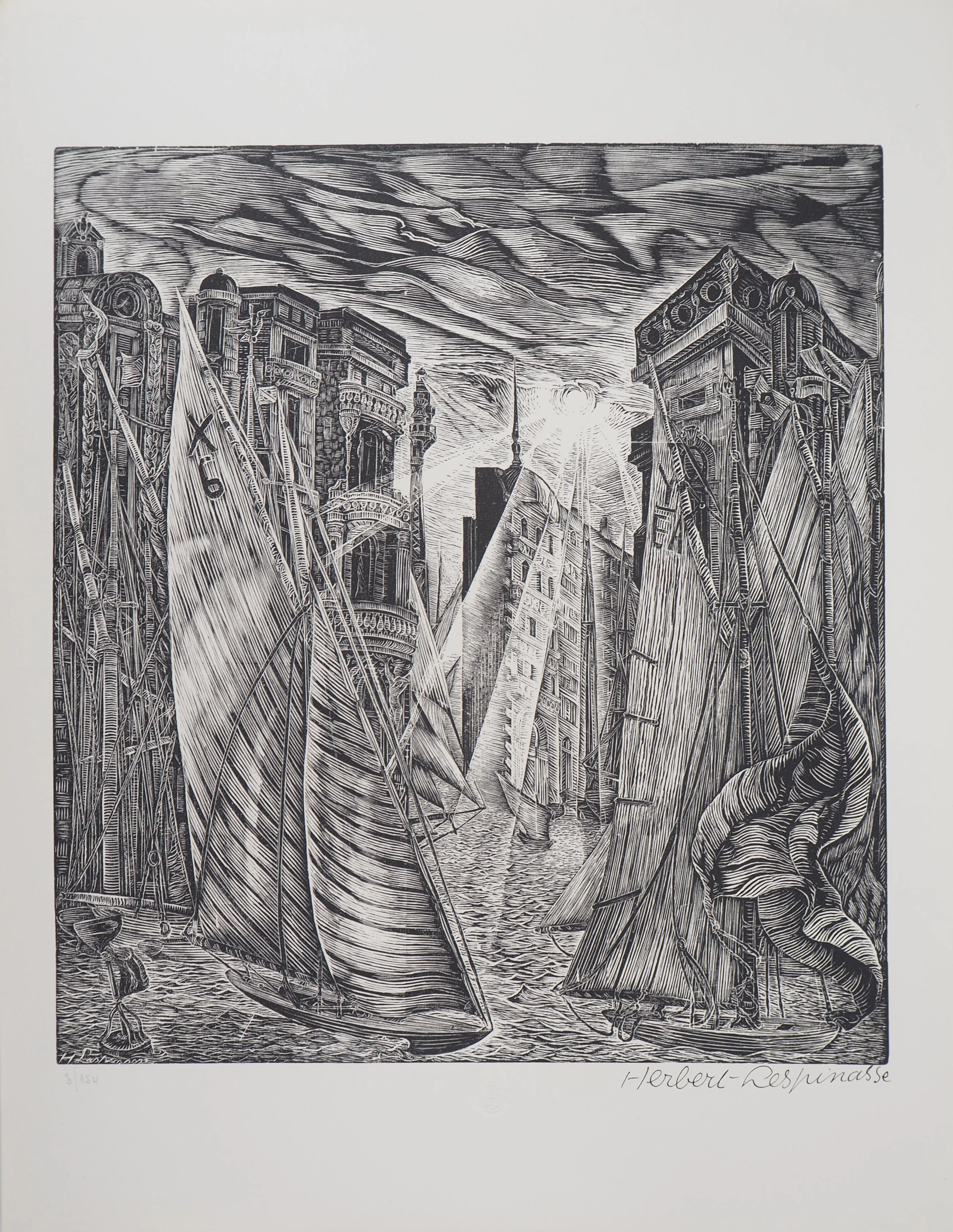 Herbert LESPINASSE : Argosie - Bois gravé original signé, 1922