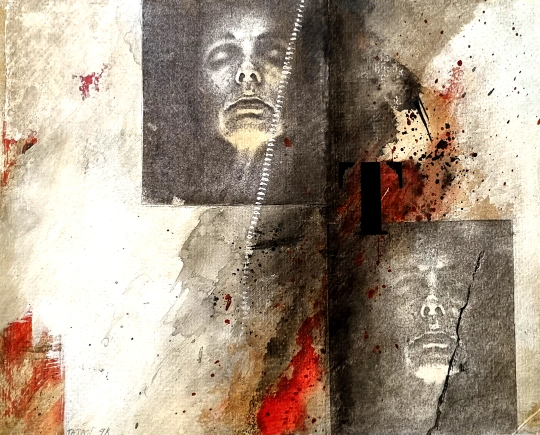 Michèle Tajan, Autoportrait, technique mixte signée, 1998