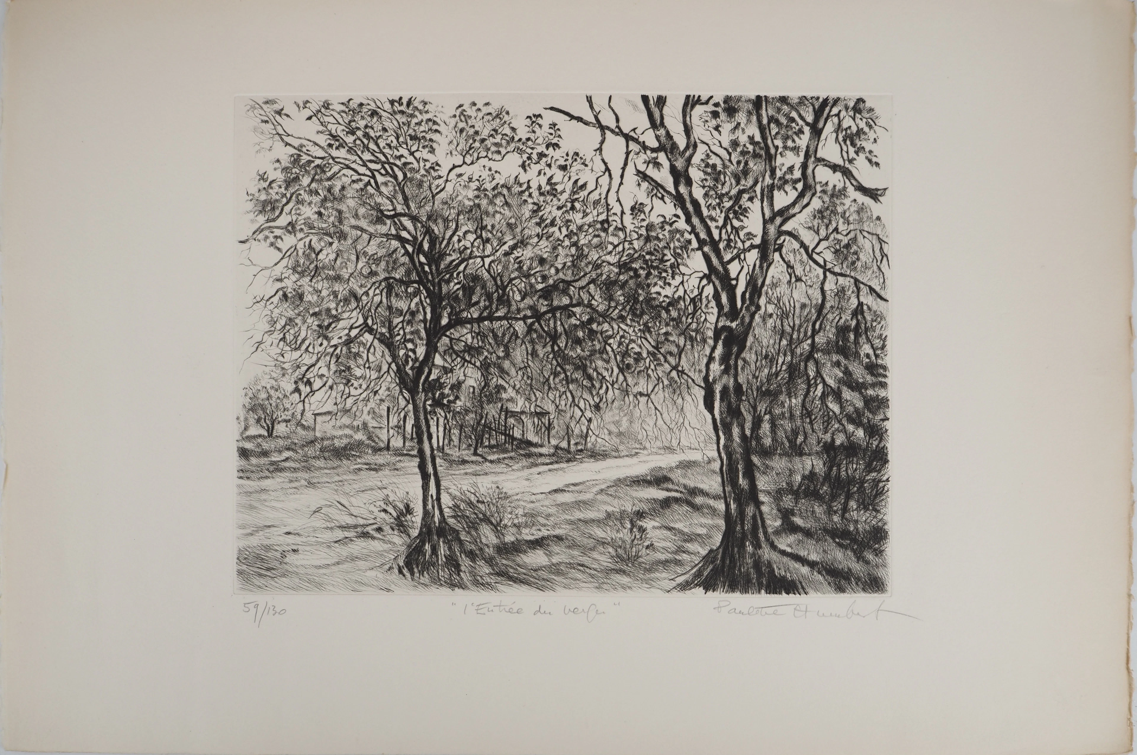 Paulette HUMBERT, L'entrée du verger, 1974 - Gravure sur cuivre originale
