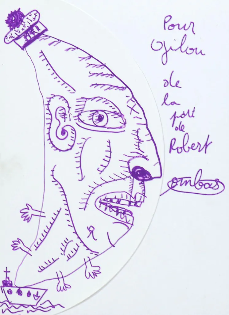 Robert Combas - Le marin - 2000 - Dessin dédicace au feutre - Signé