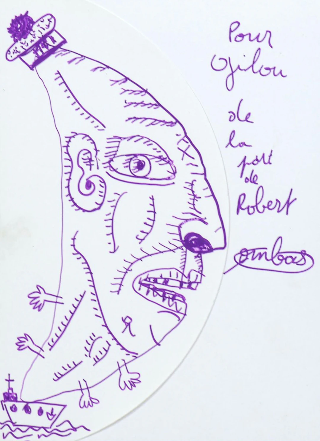 Robert Combas - Le marin - 2000 - Dessin dédicace au feutre - Signé