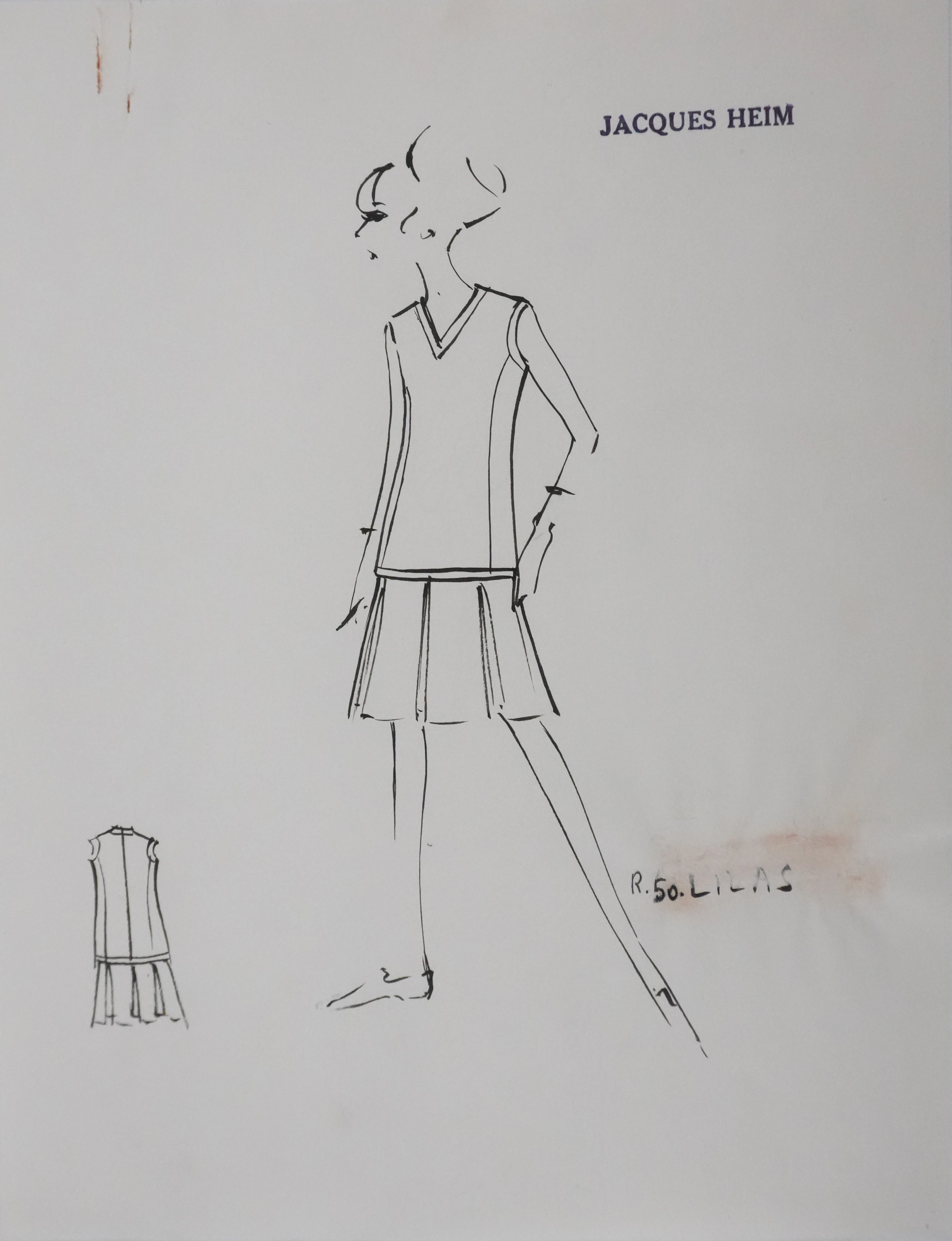 Jacques HEIM : Robe Lilas, Dessin original signé