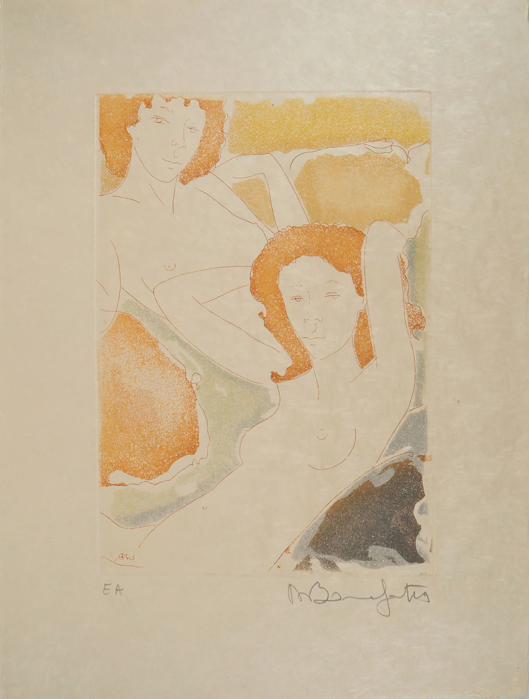 Alain BONNEFOIT : Femmes nues sur le divan, Gravure originale signée
