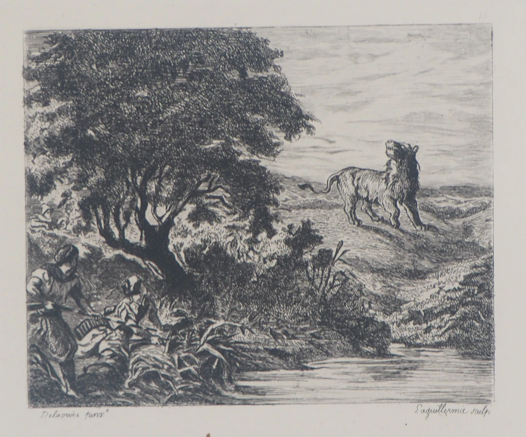 Eugène DELACROIX (d’après) Chasse au lion - Gravure d’après peinture