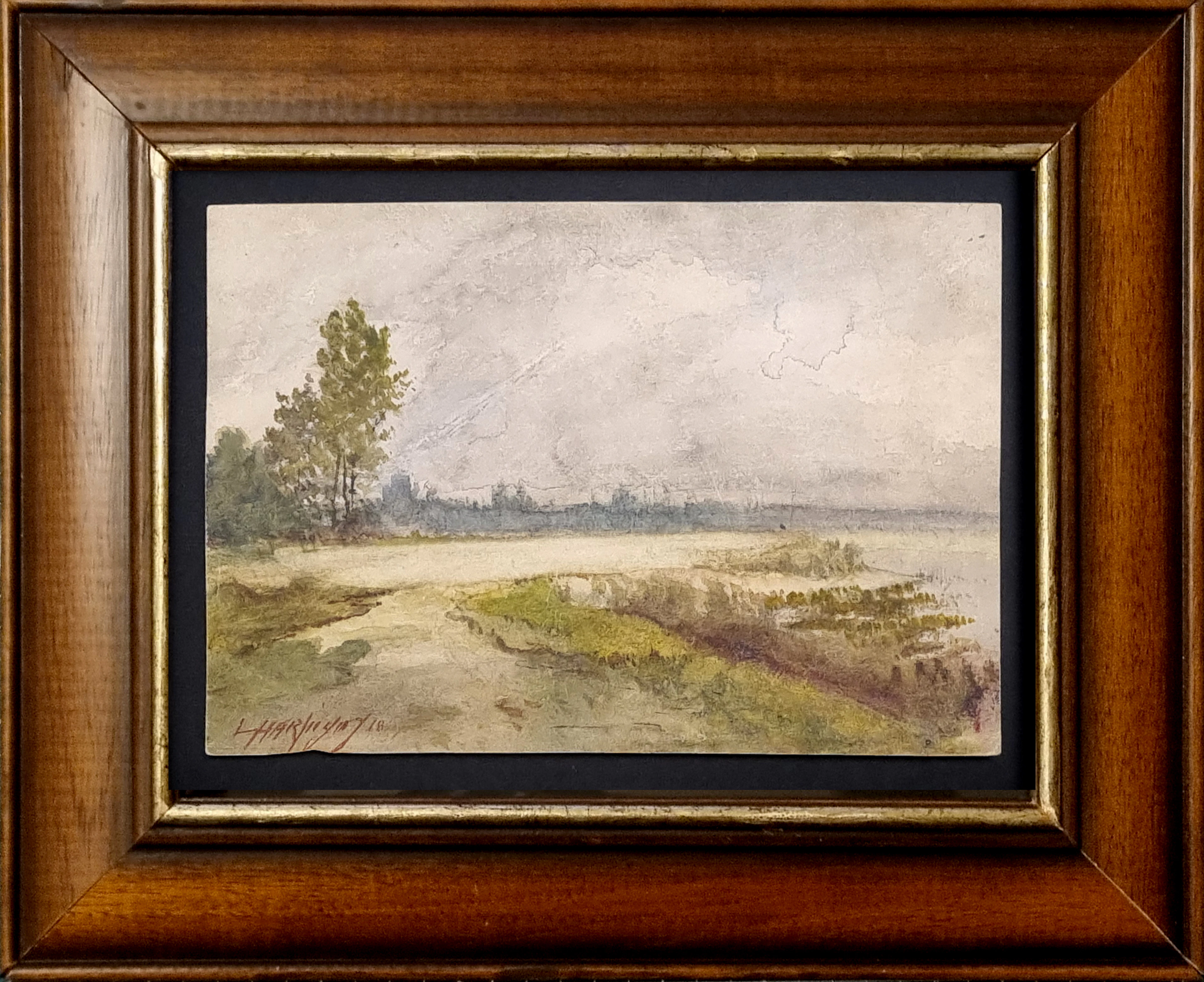Henri-Joseph Harpignies (Attribué à), Paysage, aquarelle signée, vers 1870