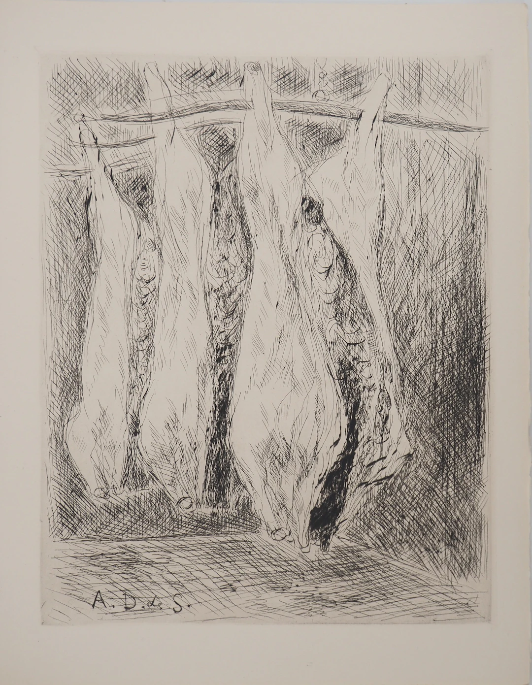 André DUNOYER DE SEGONZAC : La boucherie, Gravure originale signée