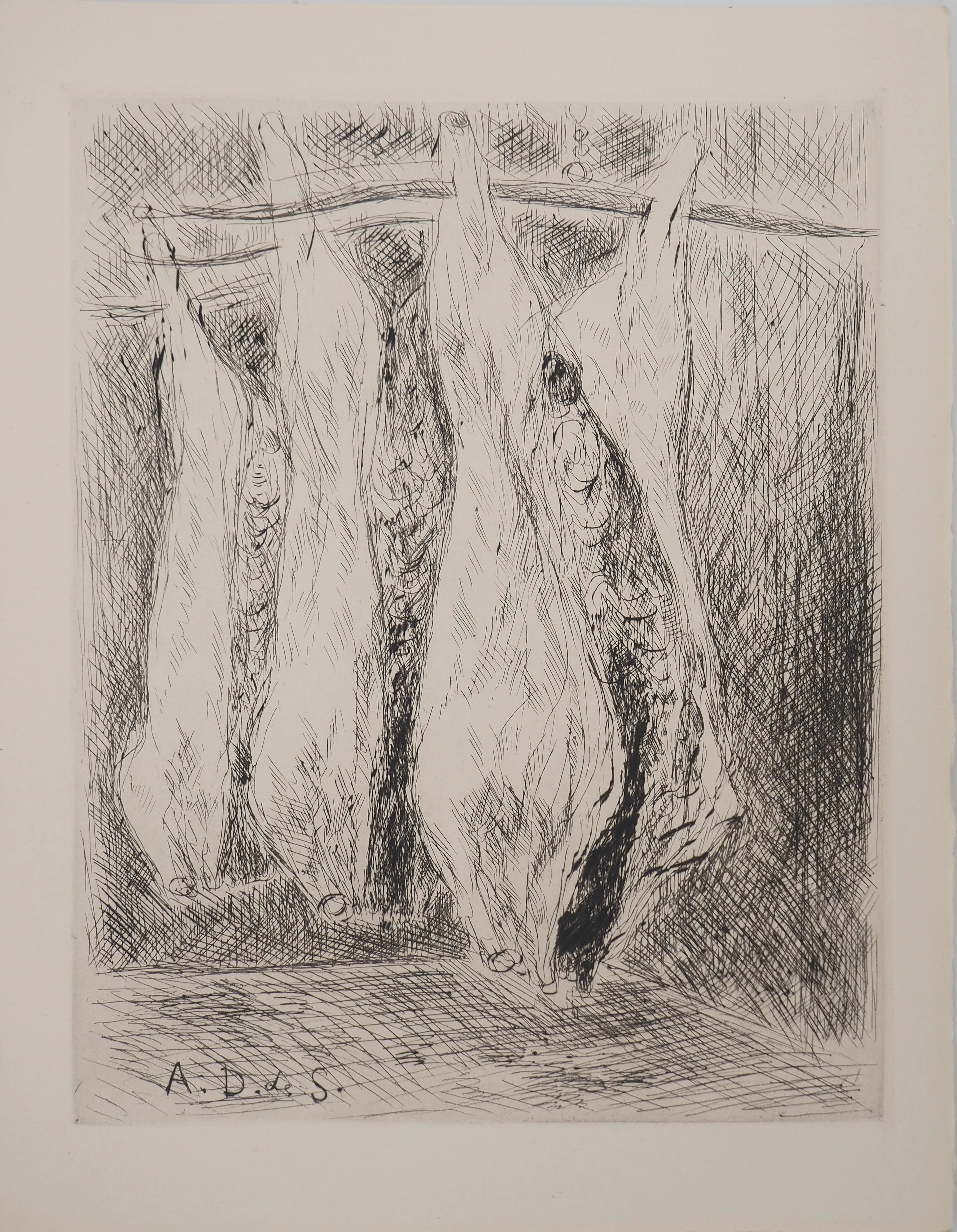André DUNOYER DE SEGONZAC : La boucherie, Gravure originale signée