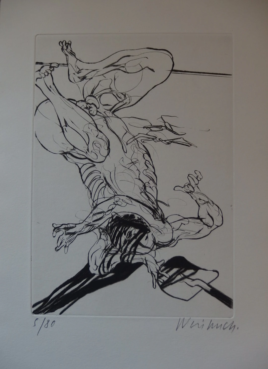 Claude WEISBUCH - La chute, Gravure originale signée, 1975