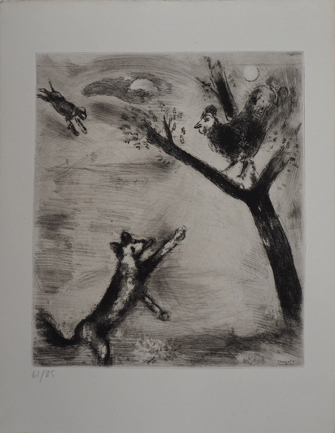 Marc CHAGALL : Le coq et le renard, Gravure originale signée