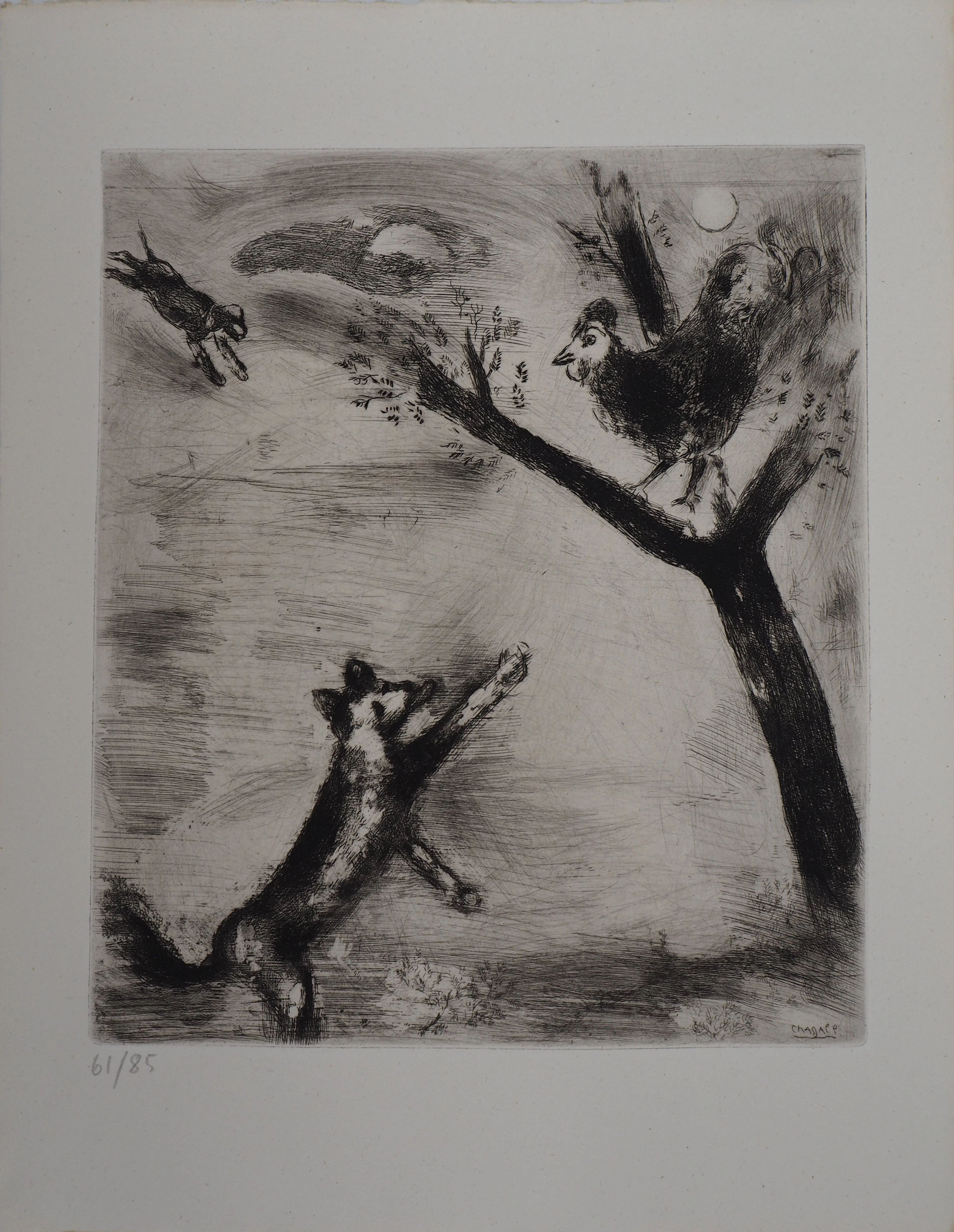 Marc CHAGALL : Le coq et le renard, Gravure originale signée