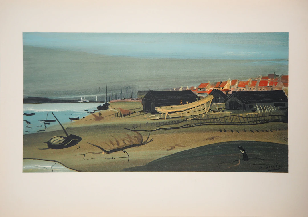 André DERAIN - Barques à Gravelines - Lithographie signée, 1956