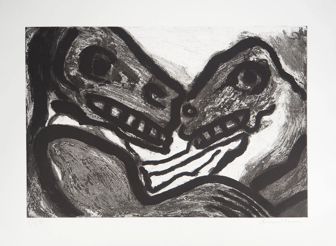 Bengt LINDSTROM : Couple de créatures primitives - Gravure originale signée