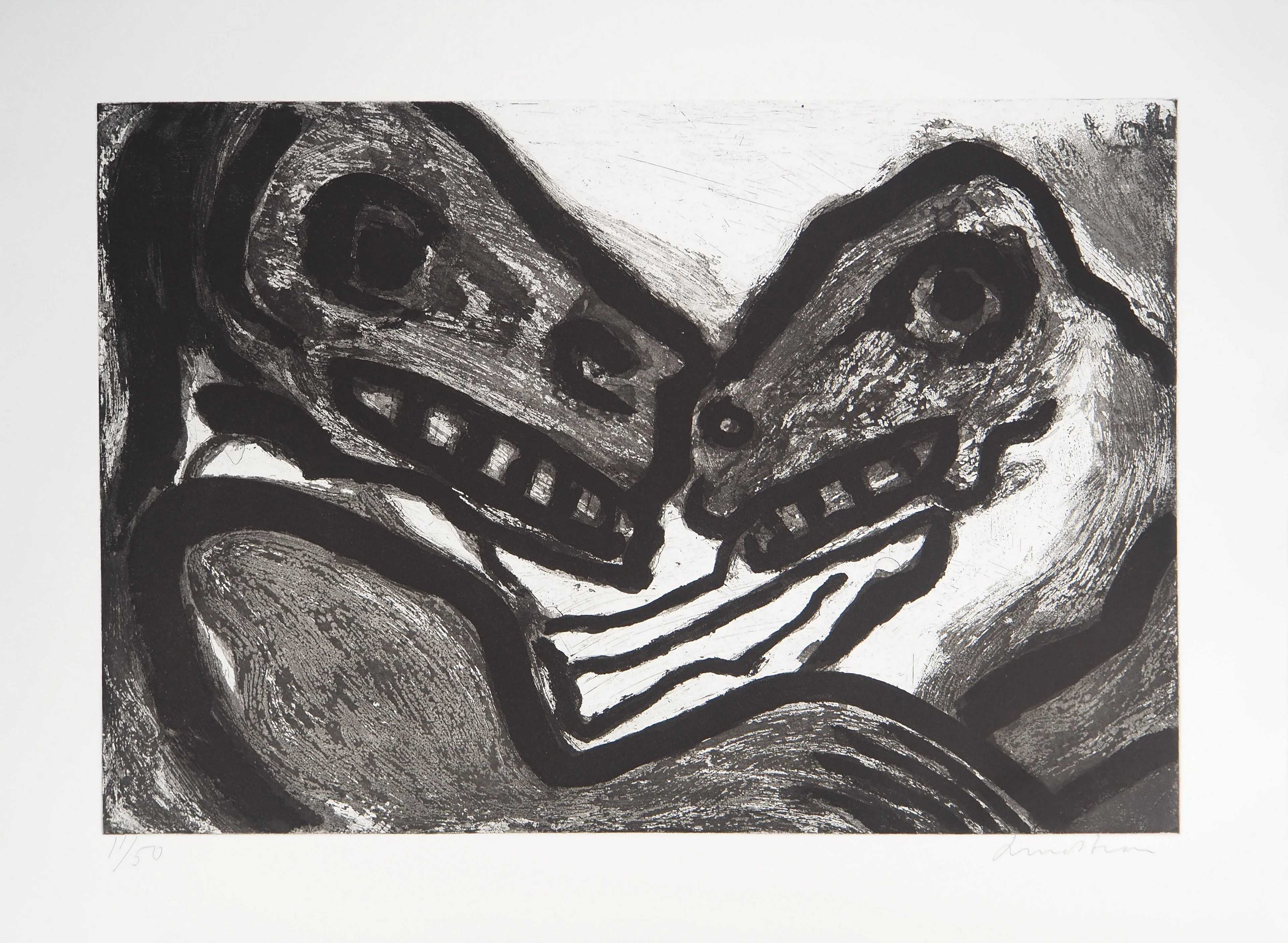 Bengt LINDSTROM : Couple de créatures primitives - Gravure originale signée