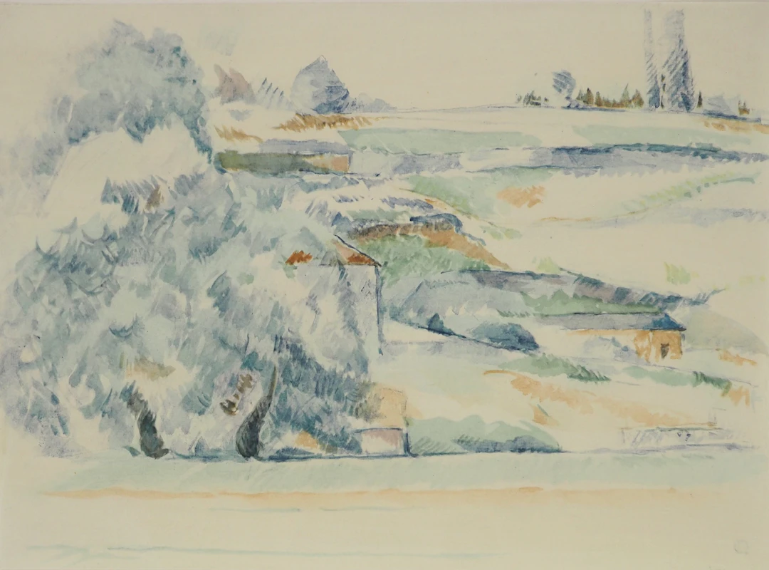 Paul CEZANNE : Paysage en Provence, Lithographie et pochoir