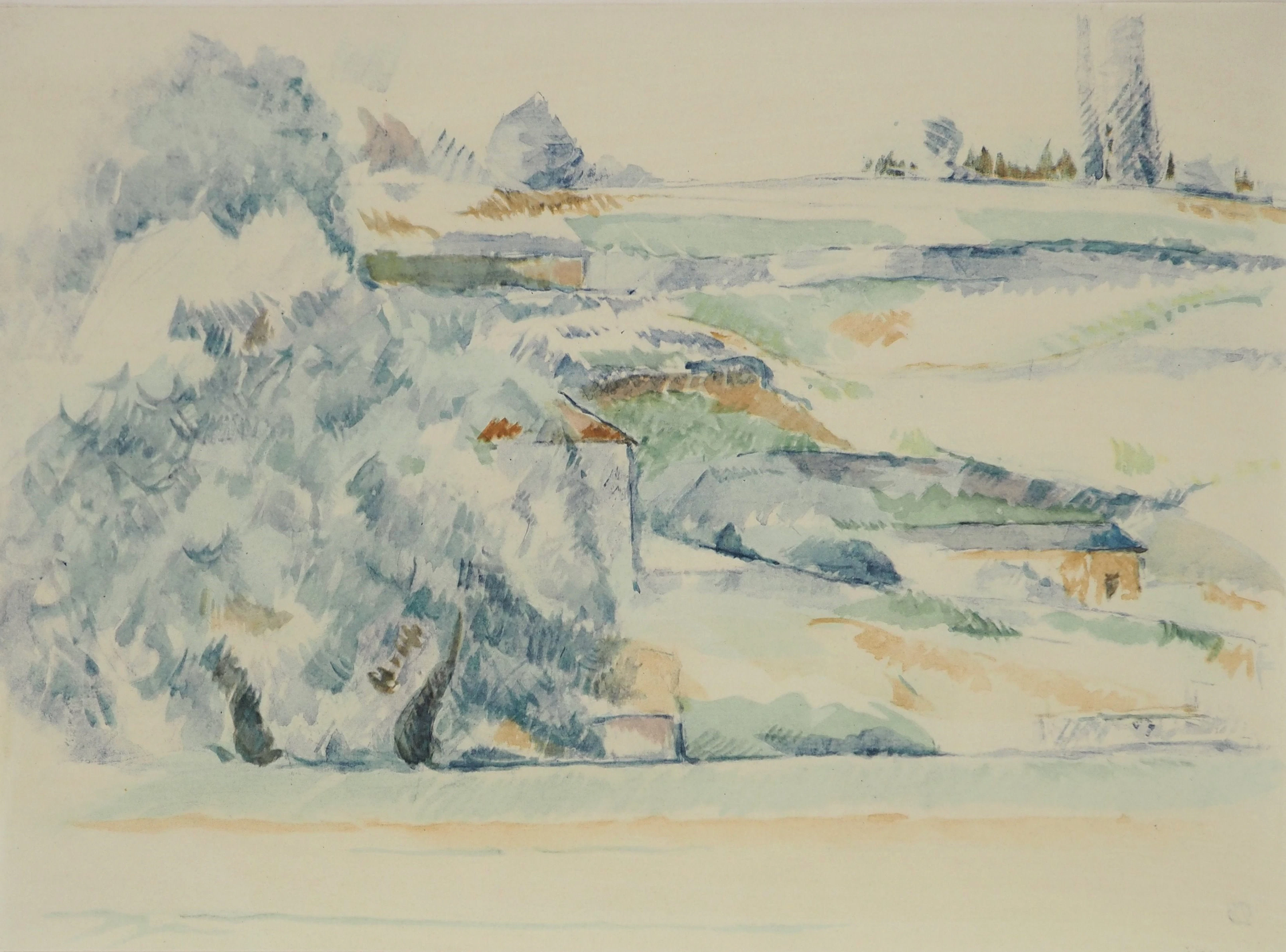 Paul CEZANNE : Paysage en Provence, Lithographie et pochoir