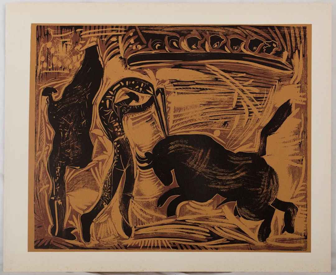 Pablo PICASSO : Corrida, les banderilles, Linogravure