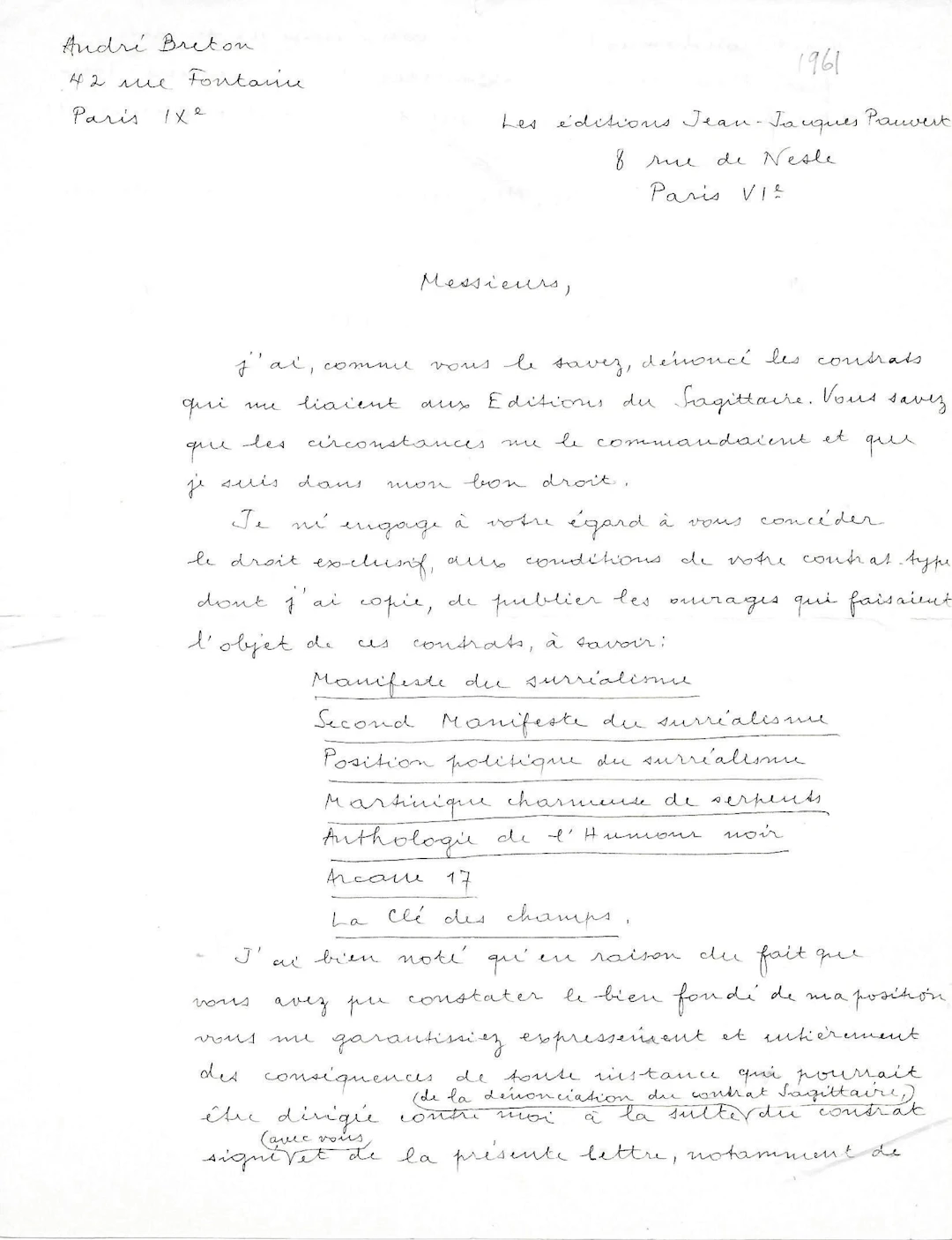 André BRETON - Lettre autographe signée