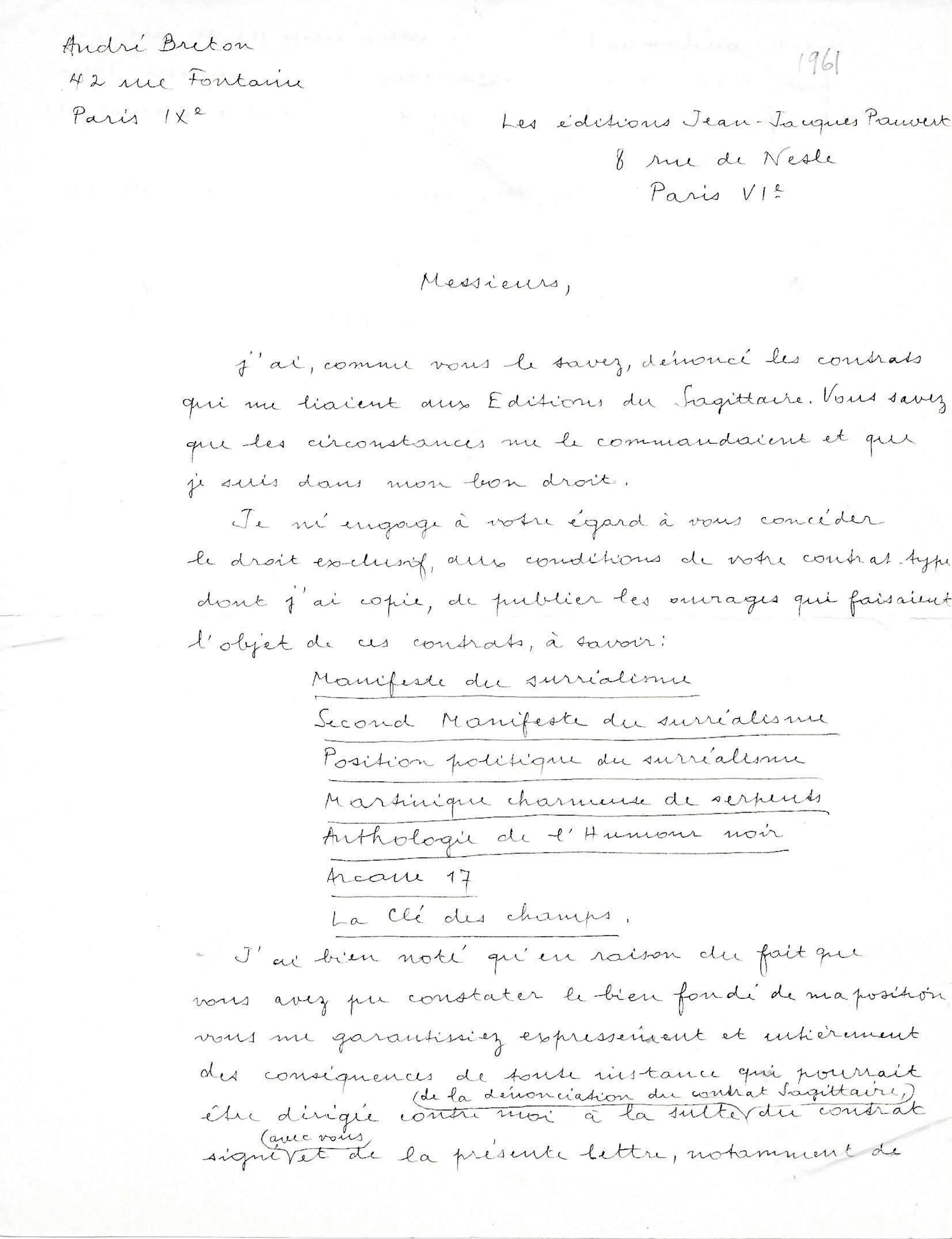 André BRETON - Lettre autographe signée