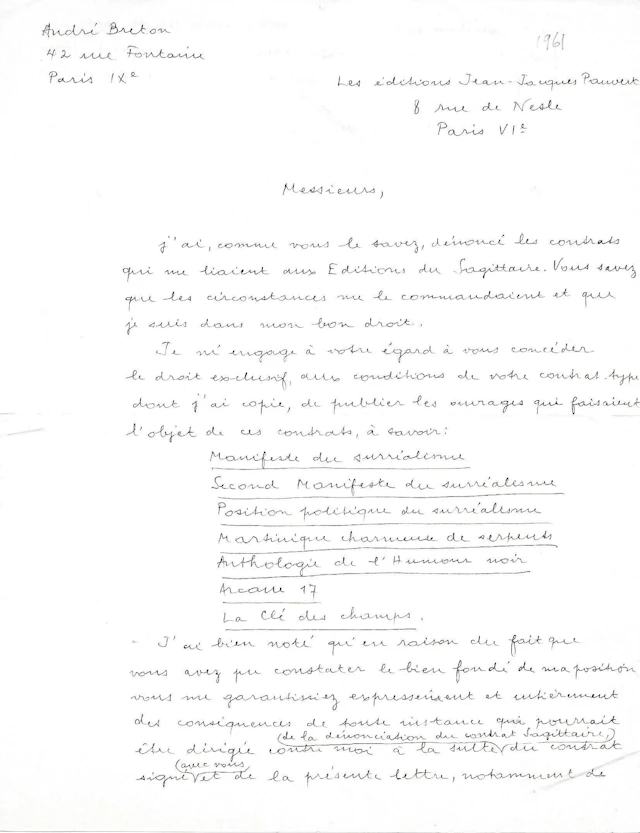 André BRETON - Lettre autographe signée