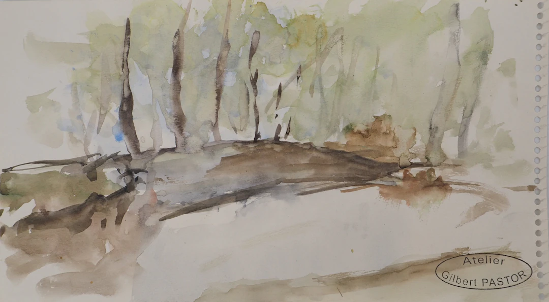 Gilbert PASTOR : Allée dans les arbres, Aquarelle originale signée