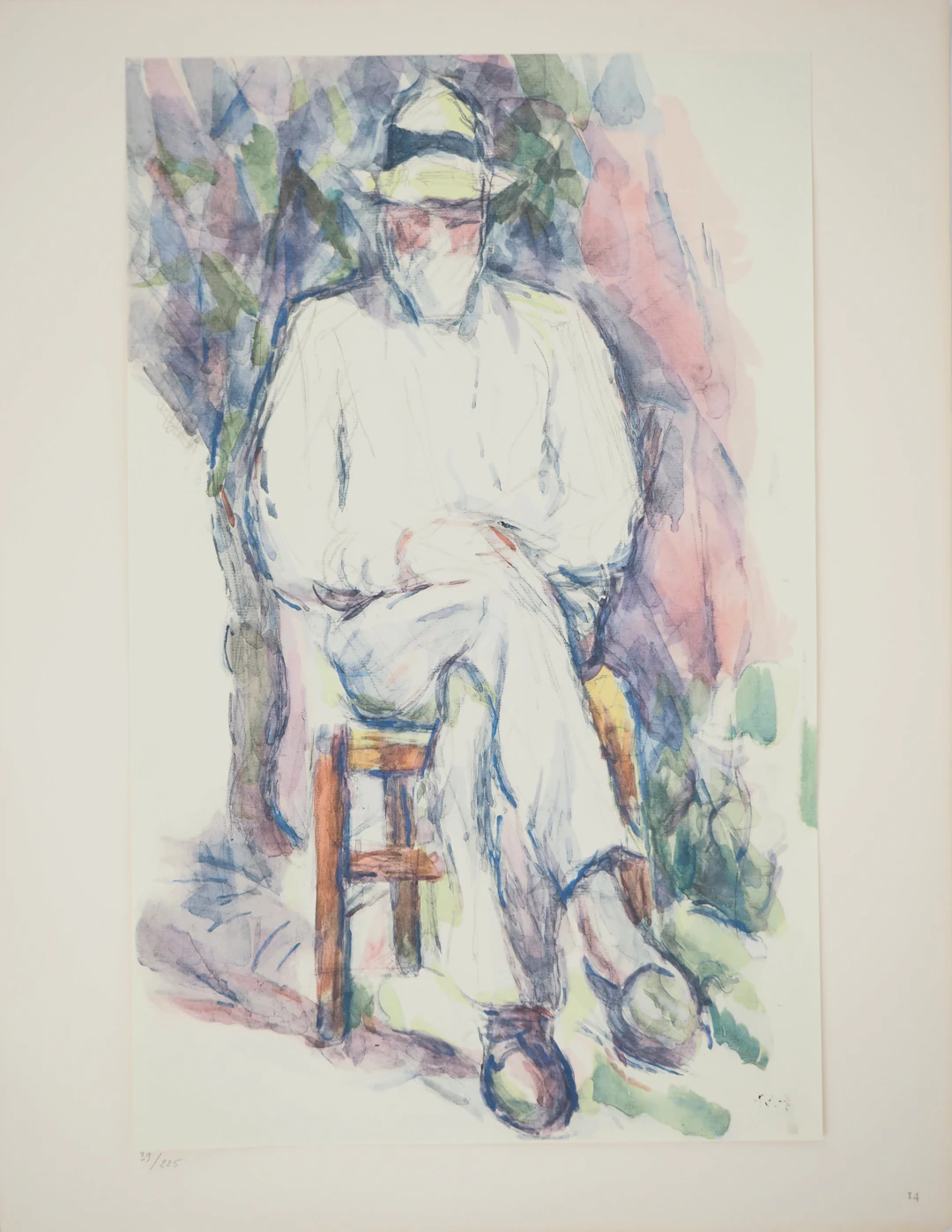 Paul CEZANNE : Homme assis au jardin, Lithographie et pochoir