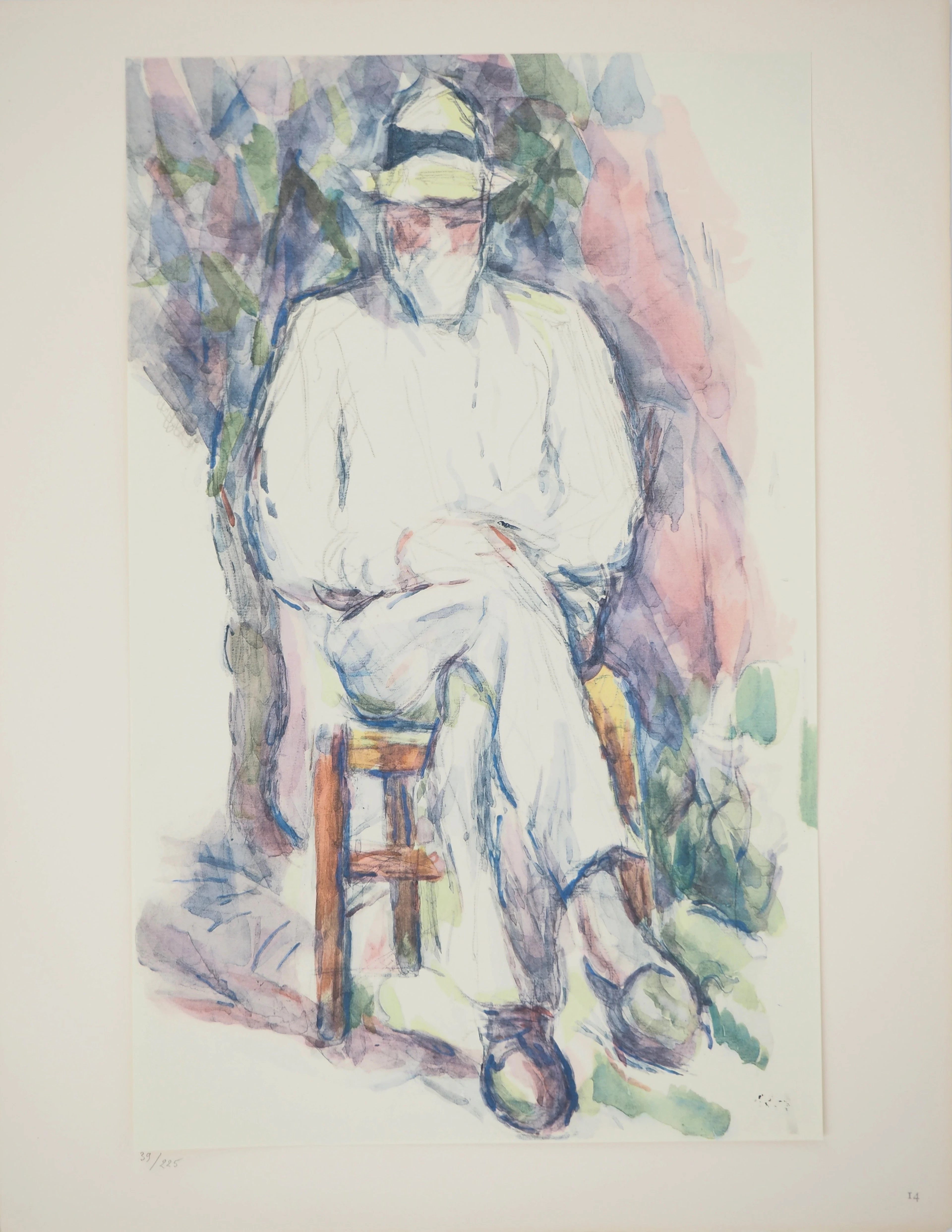 Paul CEZANNE : Homme assis au jardin, Lithographie et pochoir