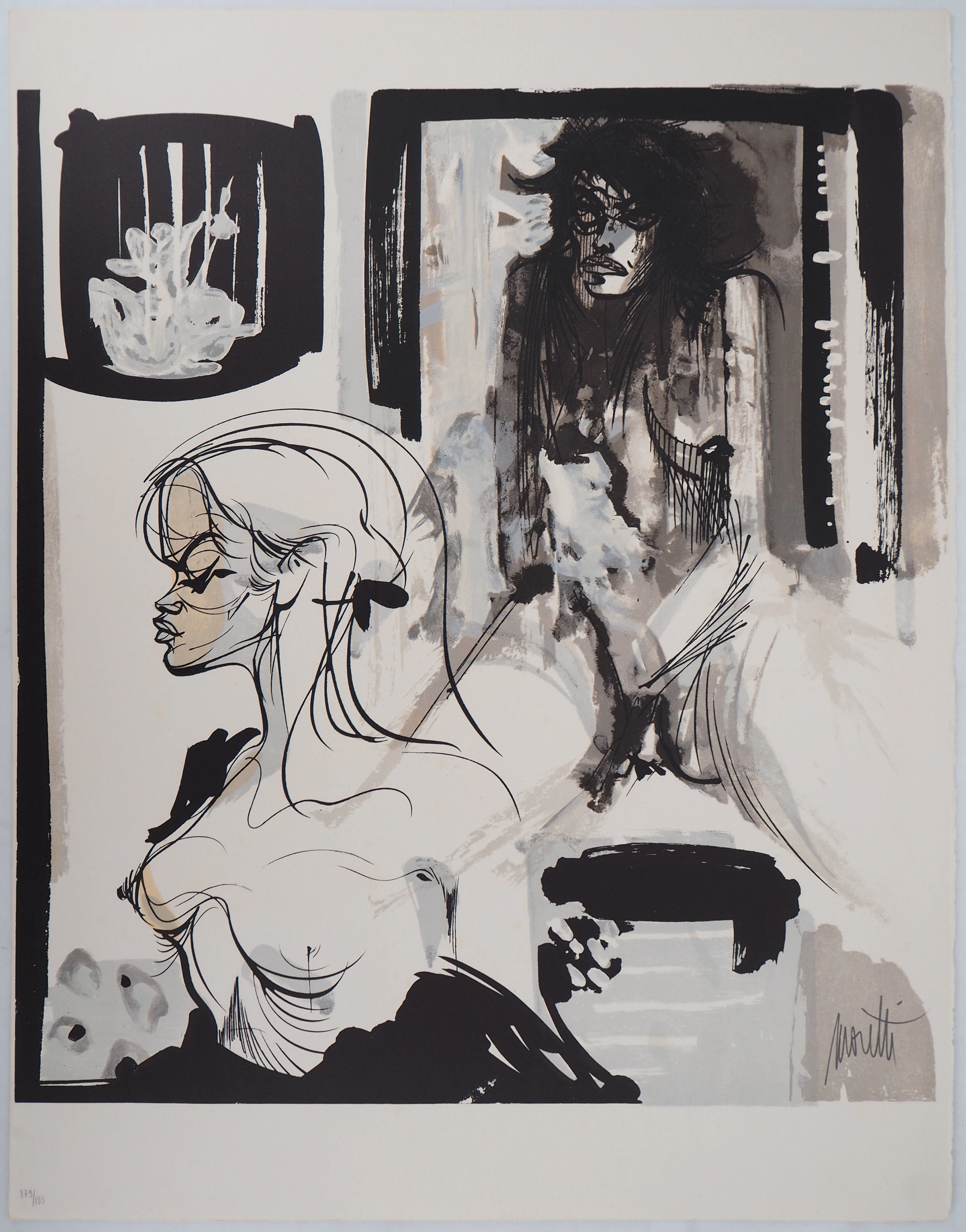 Raymond MORETTI - Les amants, 1974 - Lithographie originale signée
