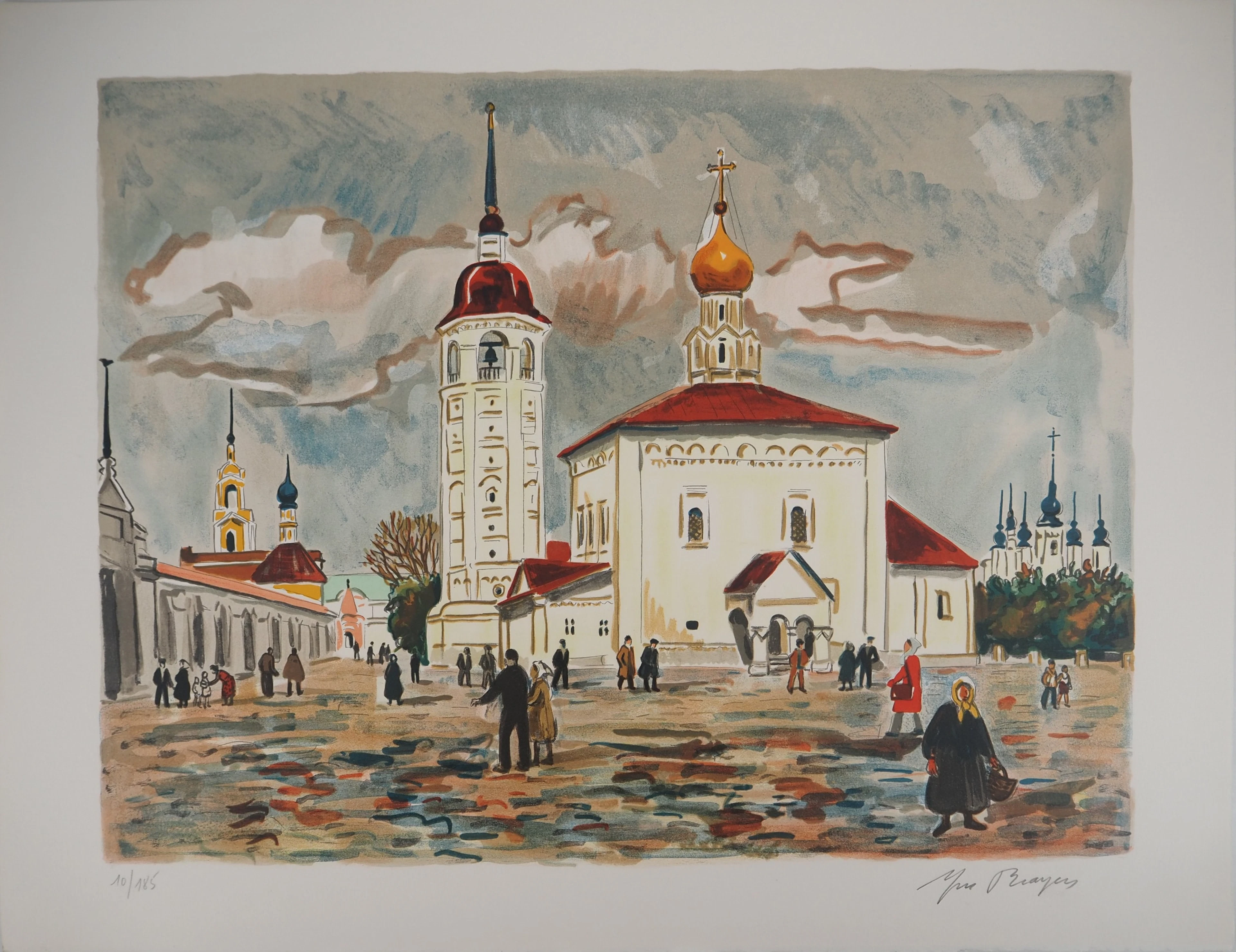 Yves BRAYER : Souzdal, La place, Lithographie originale signée